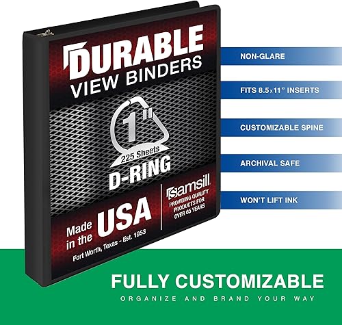 Vista 598 de Samsill Carpeta duradera de 1.5 pulgadas, fabricada en los Estados Unidos, carpeta de anillos en D, carpeta transparente personalizable, surtido
