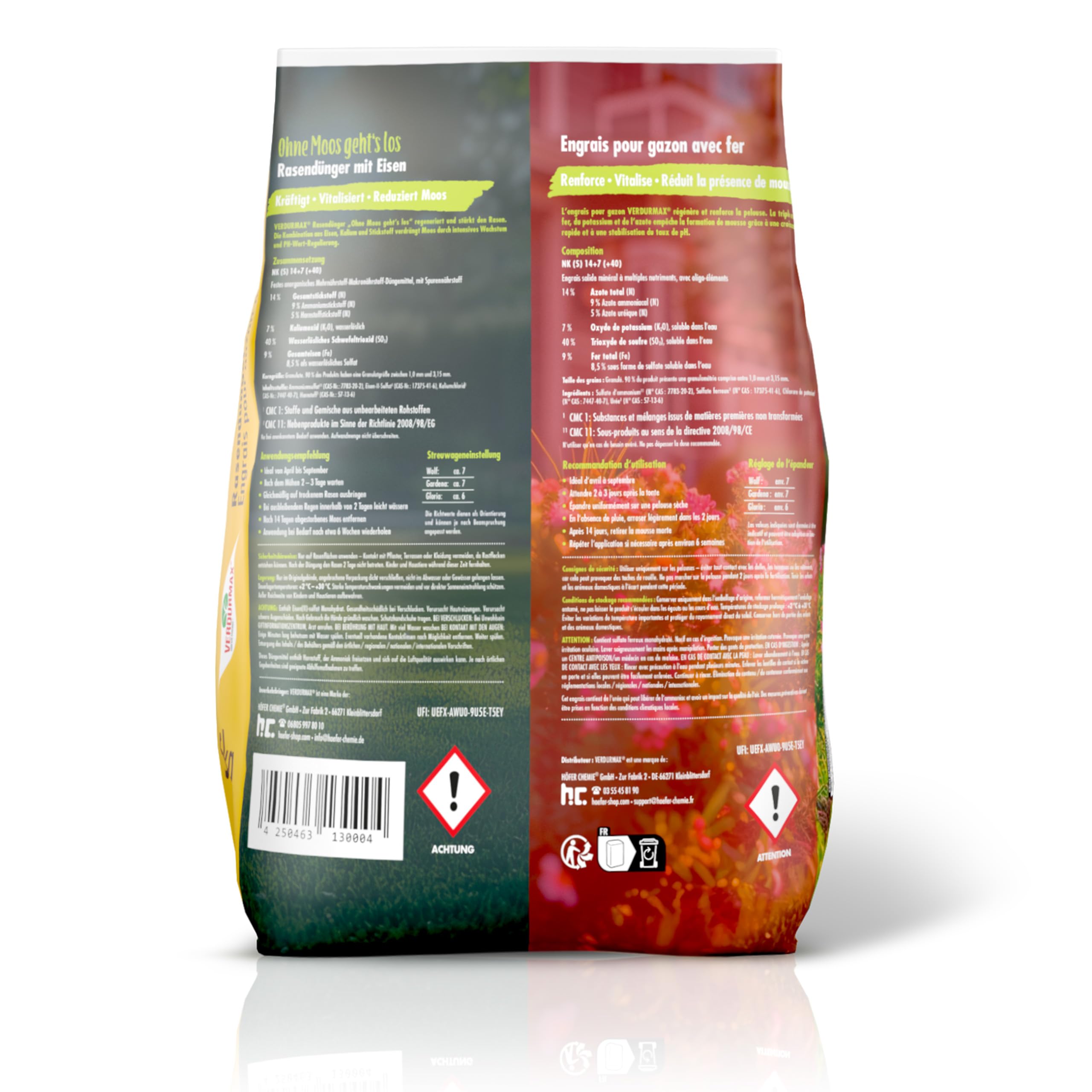 VERDURMAX Engrais Pelouse au Fer 1 x 5 kg – Action Anti-Mousse Rapide & Revitalisante – Gazon Vert Profond et Robuste – Riche en Azote, Potassium et 9% de Fer – pour 165 m² environ