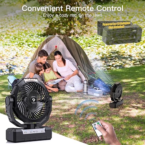 Miniatura 4 de Ventilador a pilas 200 horas máximo, batería 2 en 1 de celda D y ventiladores alimentados por USB, ventilador de campamento portátil con 4