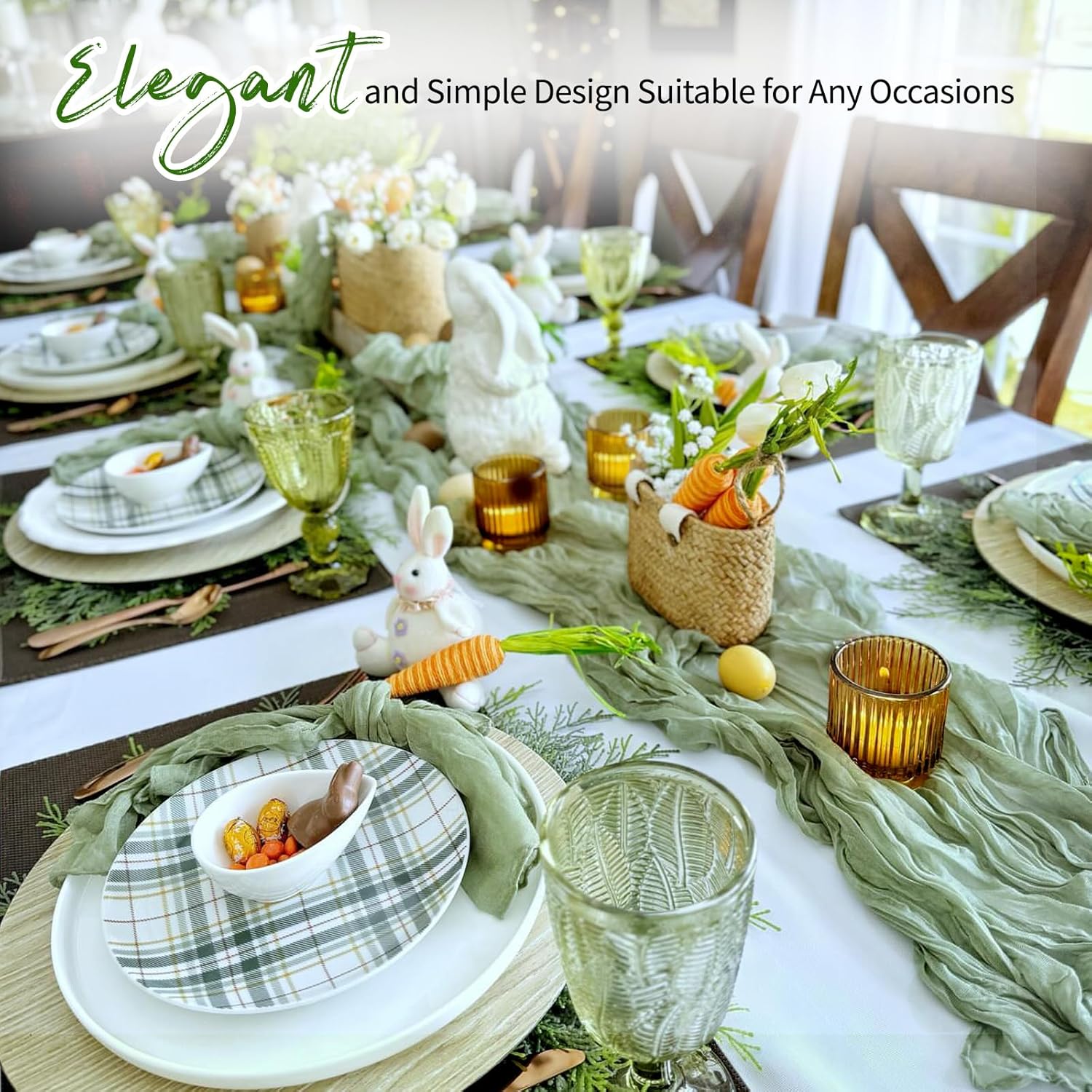 14 Pack Sage Green Cheesecloth Table Runner 17x108 Inch Semi Sheer Boho Gauze Cheese Cloth Fabric Table Runners, for Wedding Party Baby Shower Birthday Home Decor Garden Farmhouse