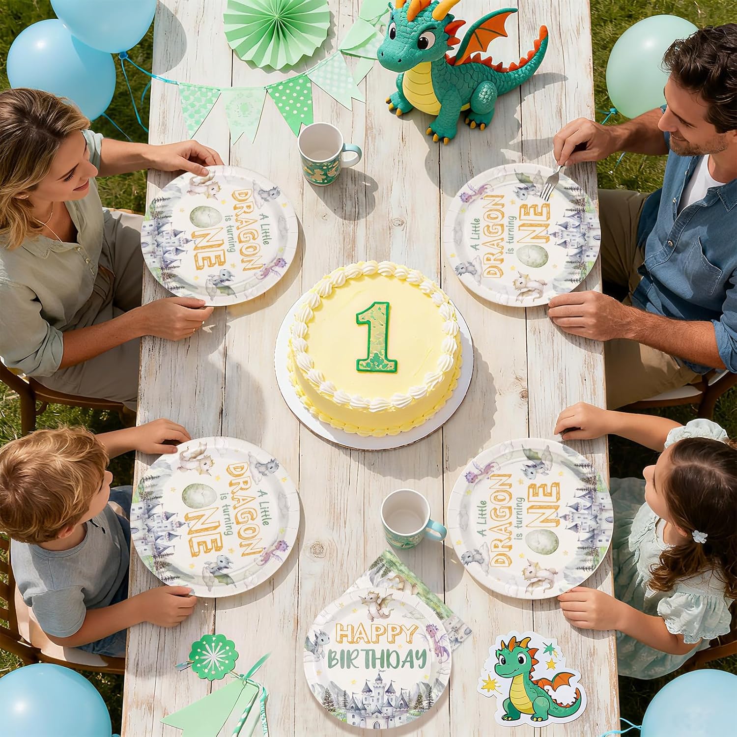 96Pcs Dragon 1st Birthday Party Decorations A Little Dragon is Turning One Plates and Napkins Cartoon Dinosaur Theme Tableware Sets for Kids 1st Birthday Baby Shower Party Supplies Serves 24 - Image 8