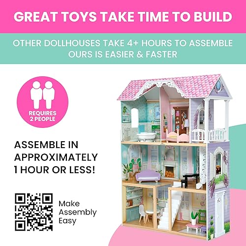 Miniatura 7 de Delta Children MySize Dollhouse - Casa de muñecas grande de 3 pisos con 7 habitaciones incluye 12 accesorios, se adapta a muñecas de 12 pulgadas,