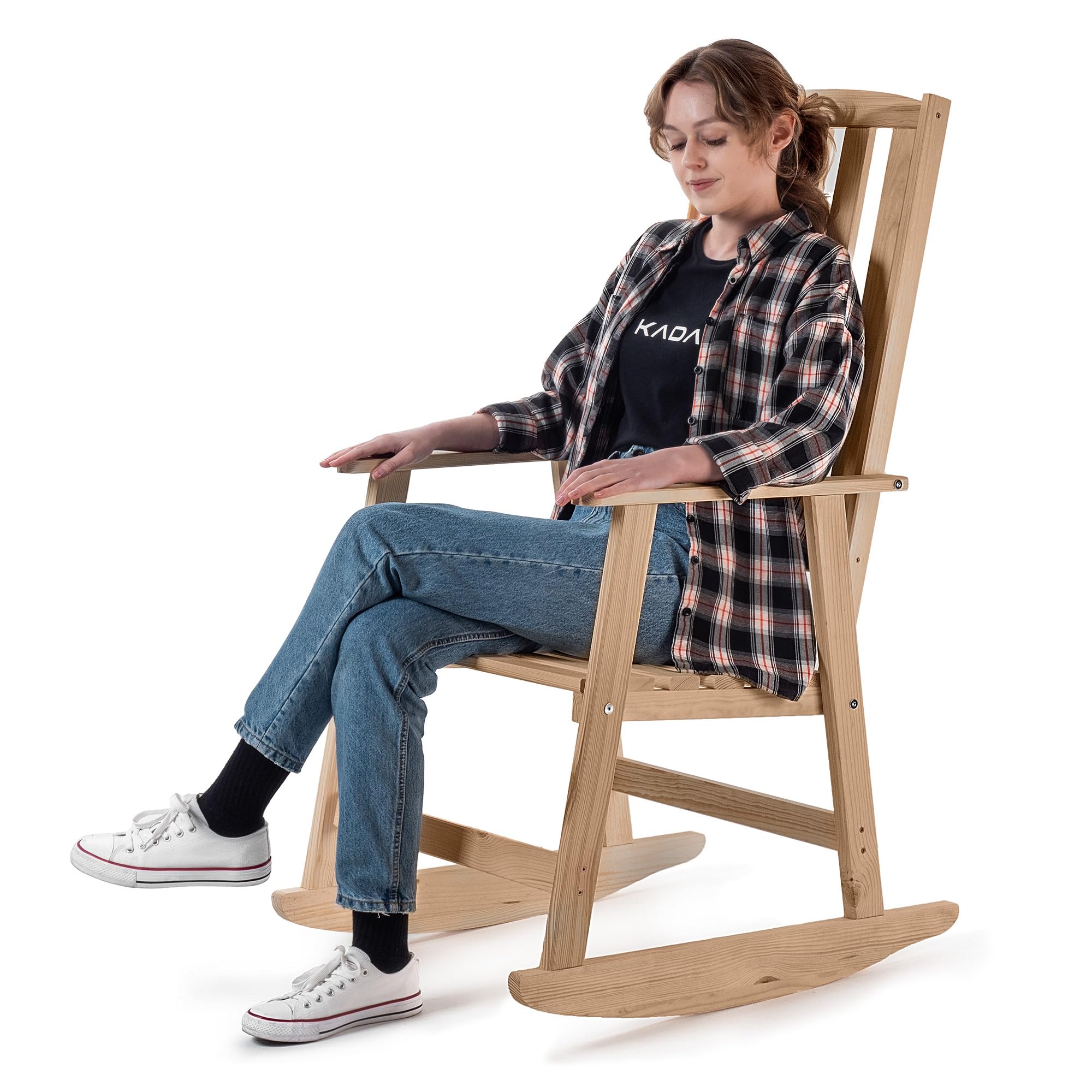 KADAX Fauteuil à bascule avec accoudoirs, fauteuil à bascule en bois, chaise à bascule de jardin, chaise de relaxation, chaise de jardin (foncé)