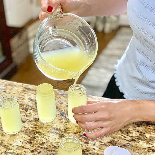 Miniatura 5 de Juego de botellas de chupito de jugo, boca ancha para jugos, almacenamiento de bebidas, líquidos, 2 onzas, vidrio transparente con tapas blancas,