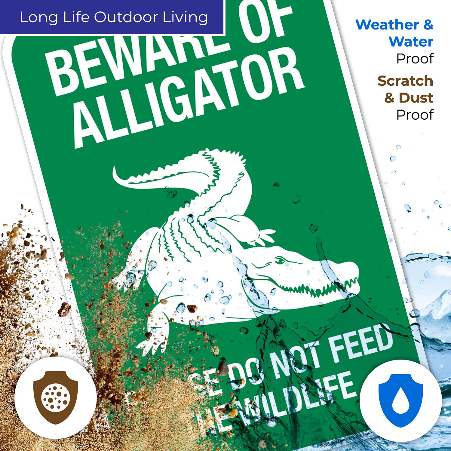 Beware of Alligator Please Do Not Feed The Wildlife Sign, 12x18 Inches, 55 mil Thick HDPS (high Density polystyrene), Made in USA