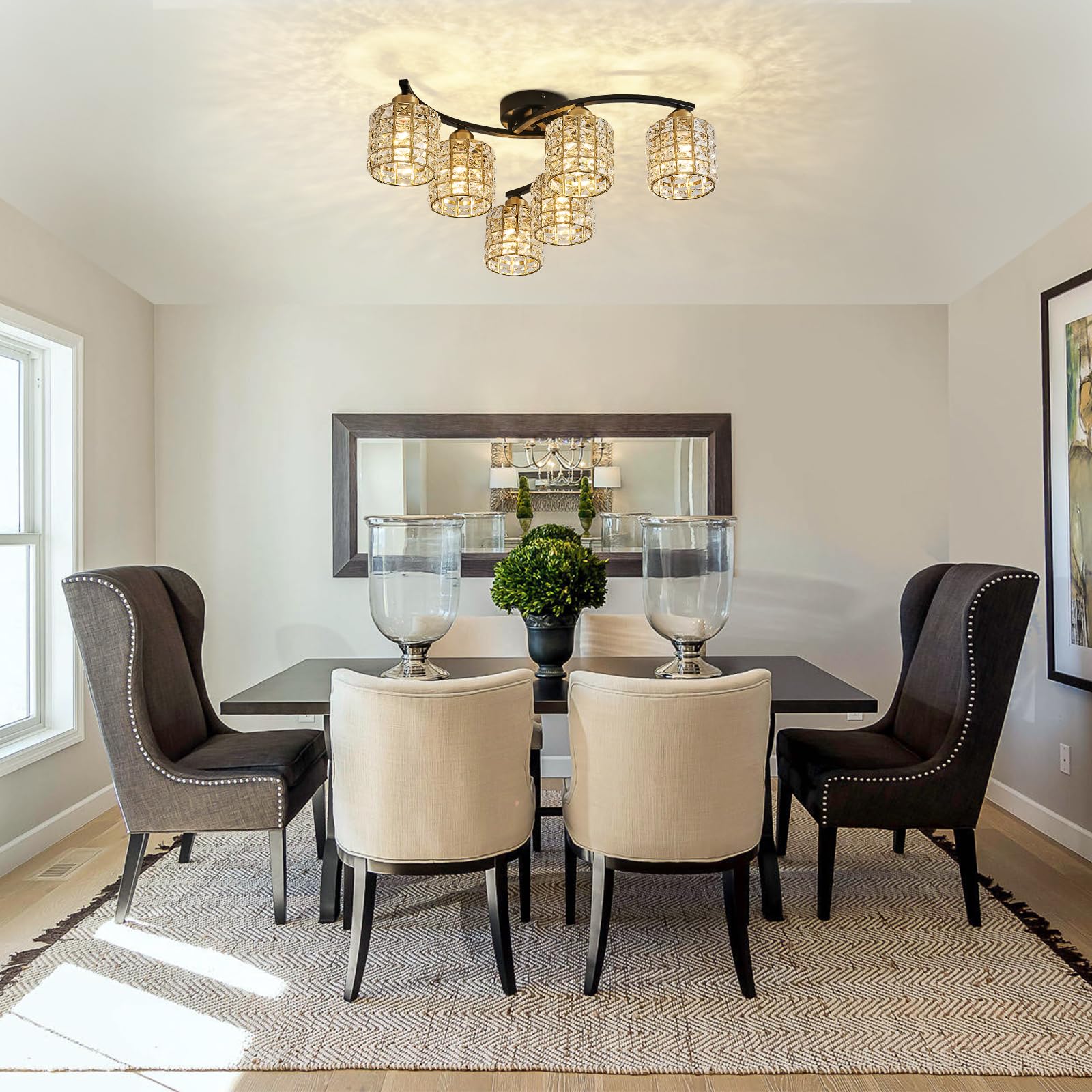 Moderne Kristall Deckenleuchte Schwarze und Gold Vintage Deckenlampe 6-Lichter Design Luxus K9 Kristall Kronleuchter für Schlafzimmer Wohnzimmer Esszimme
