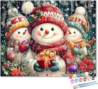 HMZephitiquc Snowman Paint by Number Canvas for Adults, Christmas Paint by Numbers Kit for Adults, Painting by Numbers, Beginner Easy Oil DIY Crafts Home Wall Decor 16x16 in