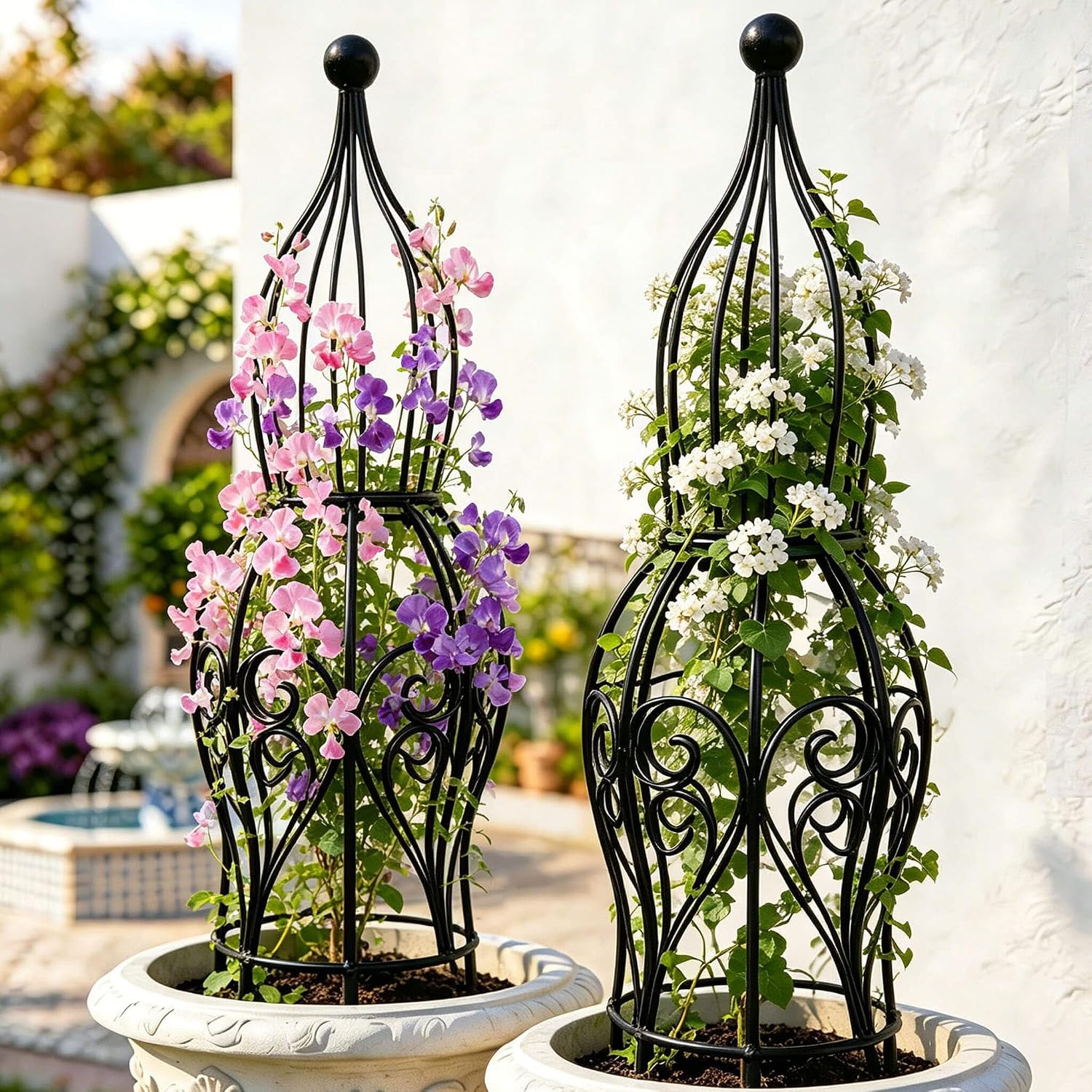 2-Pack Metal Garden Obelisk Trellis, 26.4" Butterfly Rose Plant Support image 2