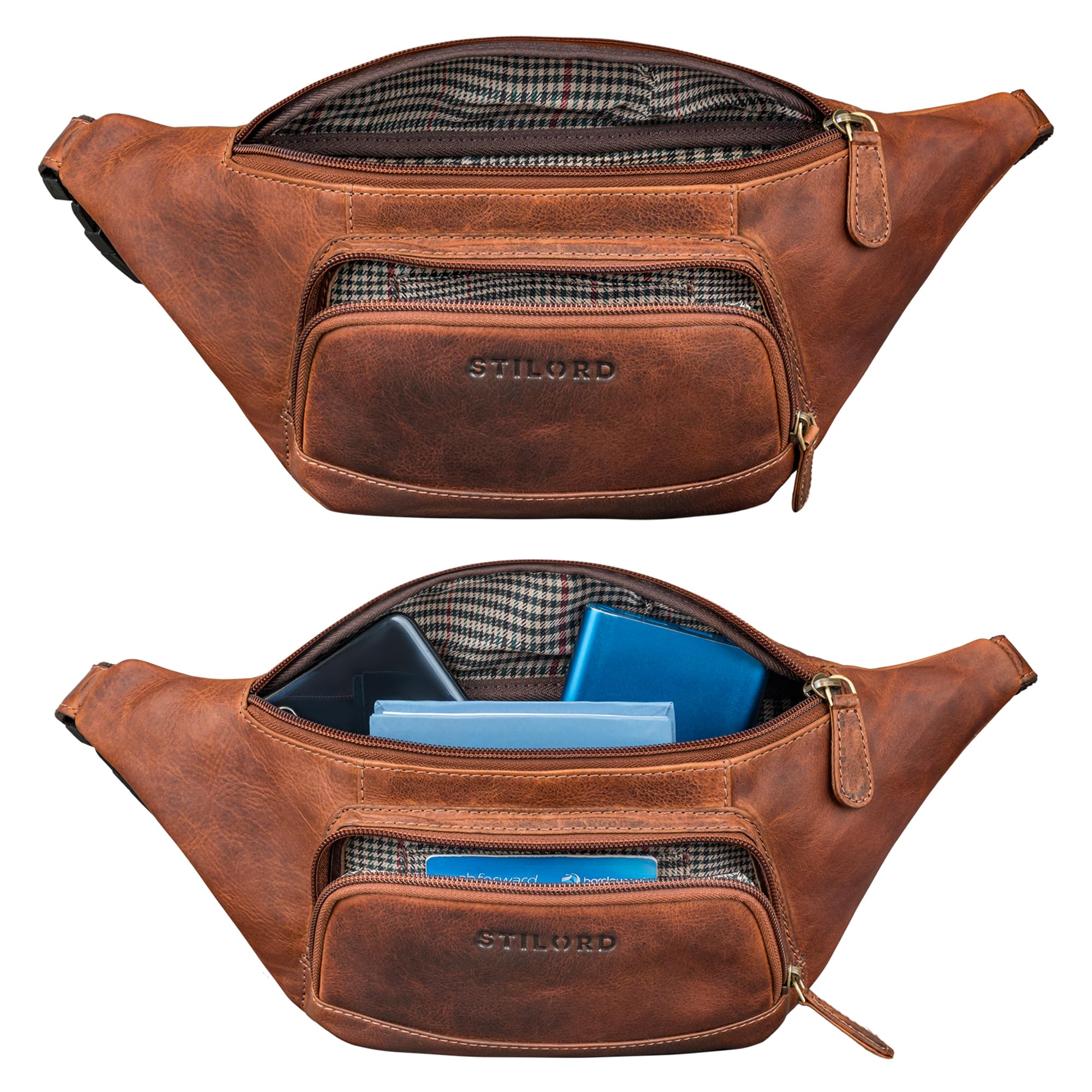 STILORD 'Raven' Cinturón Cuero Hombre Bolso Riñonera Mujer Grande - Bolso de Pecho Piel Auténtica - Bolsa Cadera con cinturón Ajustable Ideal para Festivales y Compras, Color:Prestige - marrón