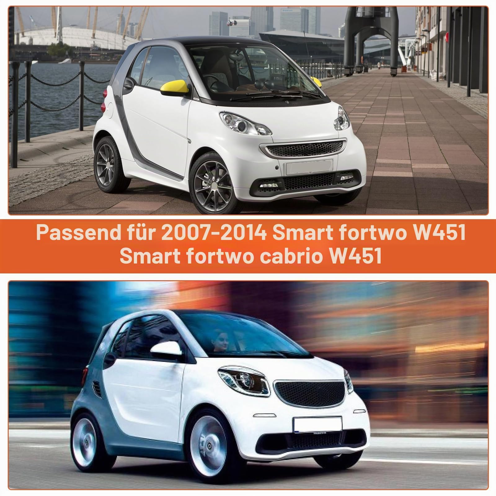 wasserdichte Autoabdeckung, kompatibel mit Smart Fortwo W451 2007–2014, 6 Schichten, Outdoor-Vollgarage für Sonne, Regen, UV, Staub, Schutz mit Türreißverschluss, winddichter Gurt