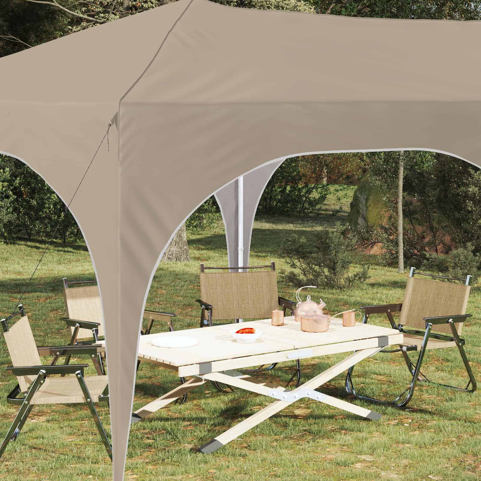 Namiot imprezowy Pop-up, kremowy materiał Oxford, 575 x 288 x 245 cm, z odpornym na warunki atmosferyczne zadaszeniem i stabilną metalową ramą, do ogrodu, na taras, wydarzenie, wesele
