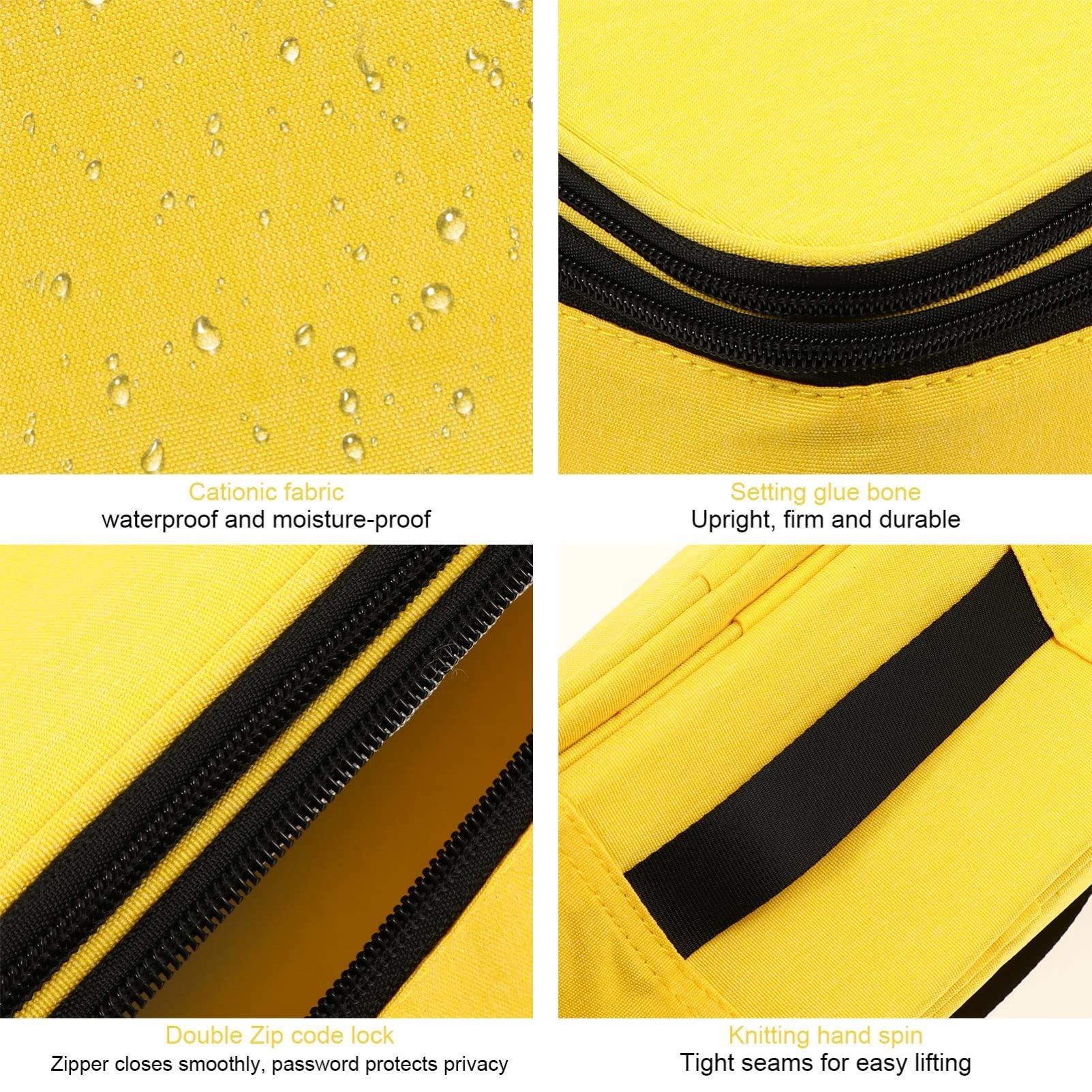 CALLARON Pochette Porta Documenti Grande Capacità Cationico con Lucchetto | Giallo, Doppia Cerniera con Codice, Tasche Ordinate e Cuciture Fitte per Conservare in Sicurezza