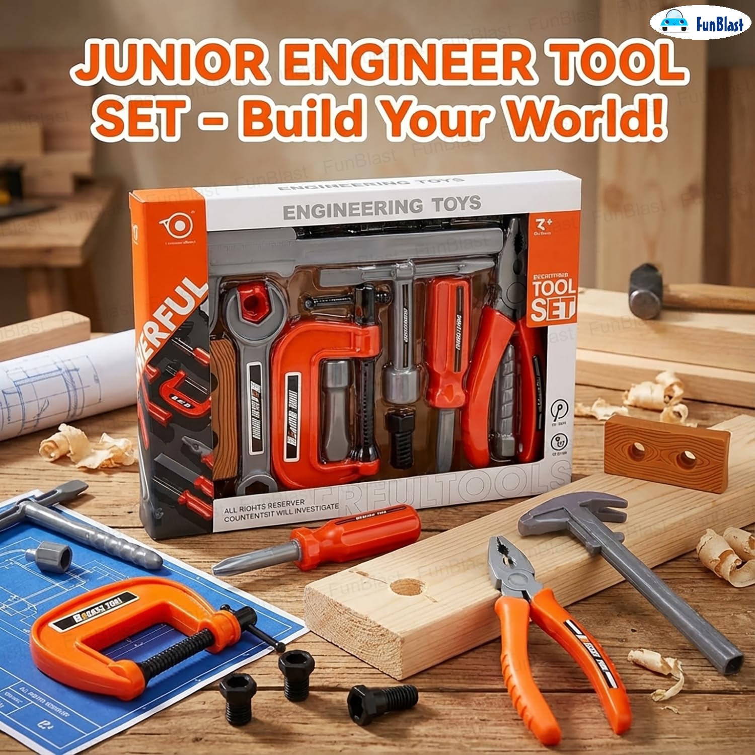 FunBlast Tool Kit Set Toy for Kids, Set of 13 Pcs; Little Engineer Tool Kit Toys, Pretend Play Toys for Boys, Role Play Toys for Toddlers, Learning Toy for Boys, Children (13 Pcs) 4