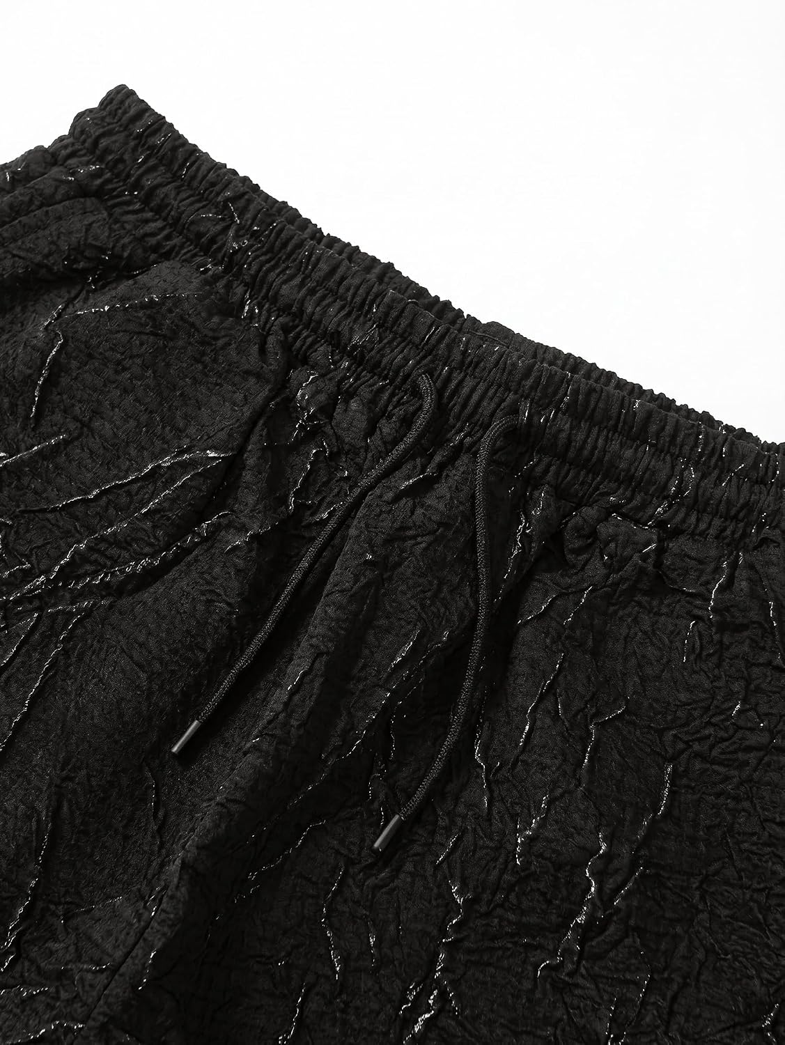 Men's Textured Casual Shorts(Only), Loose Fit Lounge Short with Elastic Waist & Pocket Fashion Streetwear for Summer S Black
