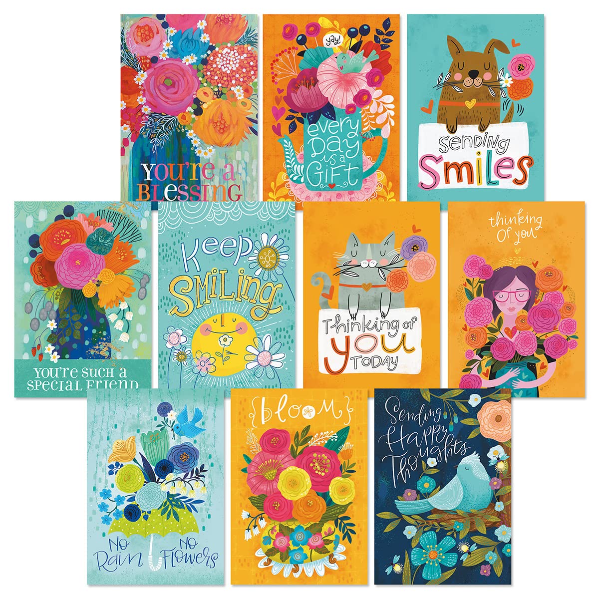 Current Warm Wishes Thinking of You Friendship Greeting Card Set - Value Pack of 20 Cards With White Envelopes for Friends & Family, 10 Designs, Large 5" x 7" Assortment