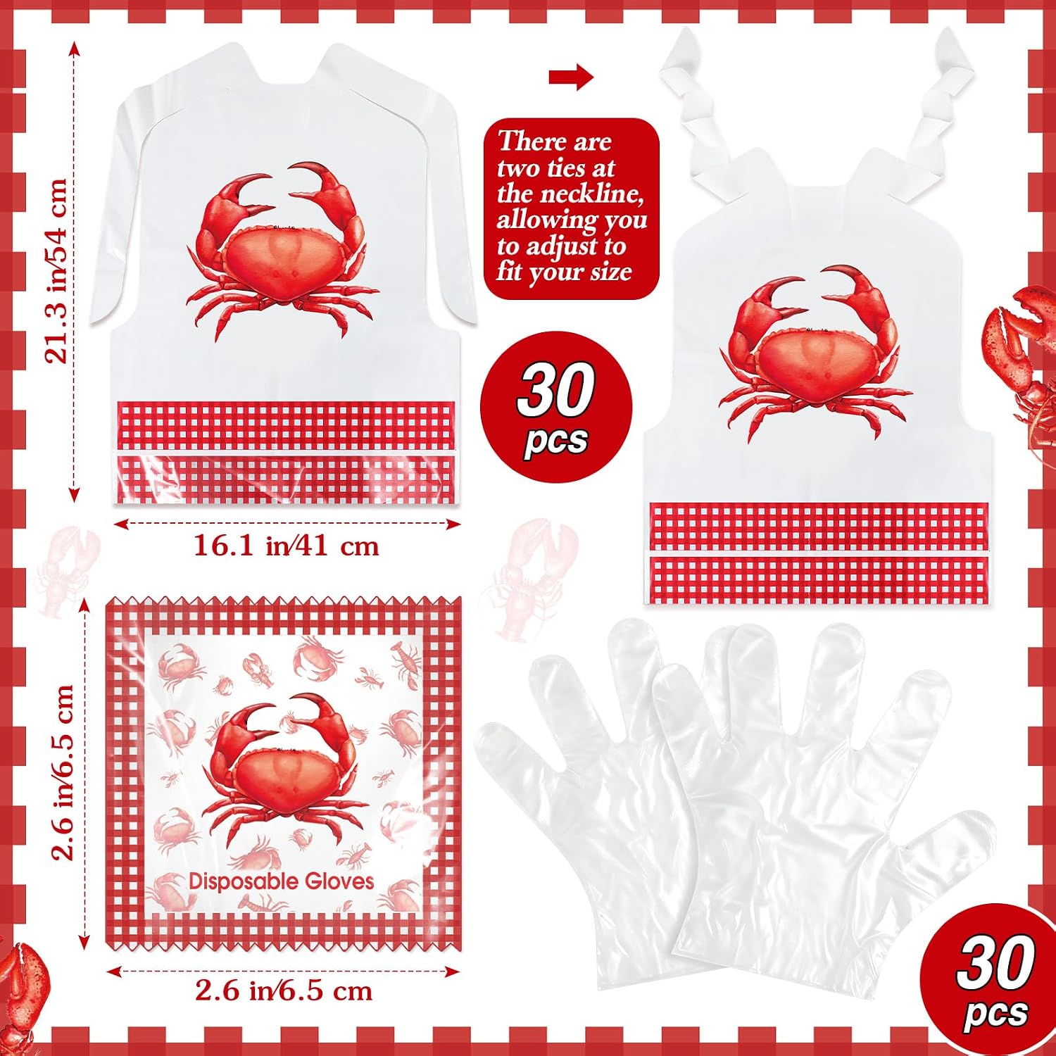 Chicingyou Crab Lobster Bibs and Plastic Disposable Gloves Set Disposable Adult Feast Bibs Gloves Supplies