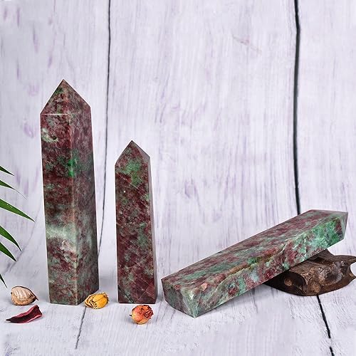 Miniatura 7 de JIC Gem Varita de cristal simbiótico de fresa roja y verde con punta de torre de obelisco curativo, decoración de reiki, 1.3-1.8 libras
