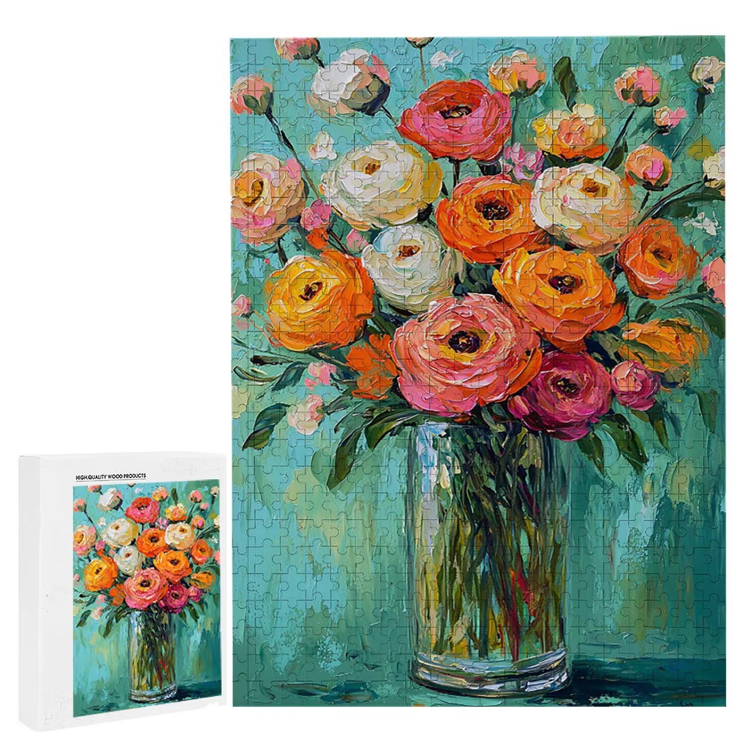 Puzzle dla dorosłych, 1000 elementów, wazon, kwiaty, 1000 elementów, puzzle dla dorosłych, gra edukacyjna, 76 x 50 cm, odpowiednie do dekompresji i dekoracji ścian pokoju, prezenty j-438