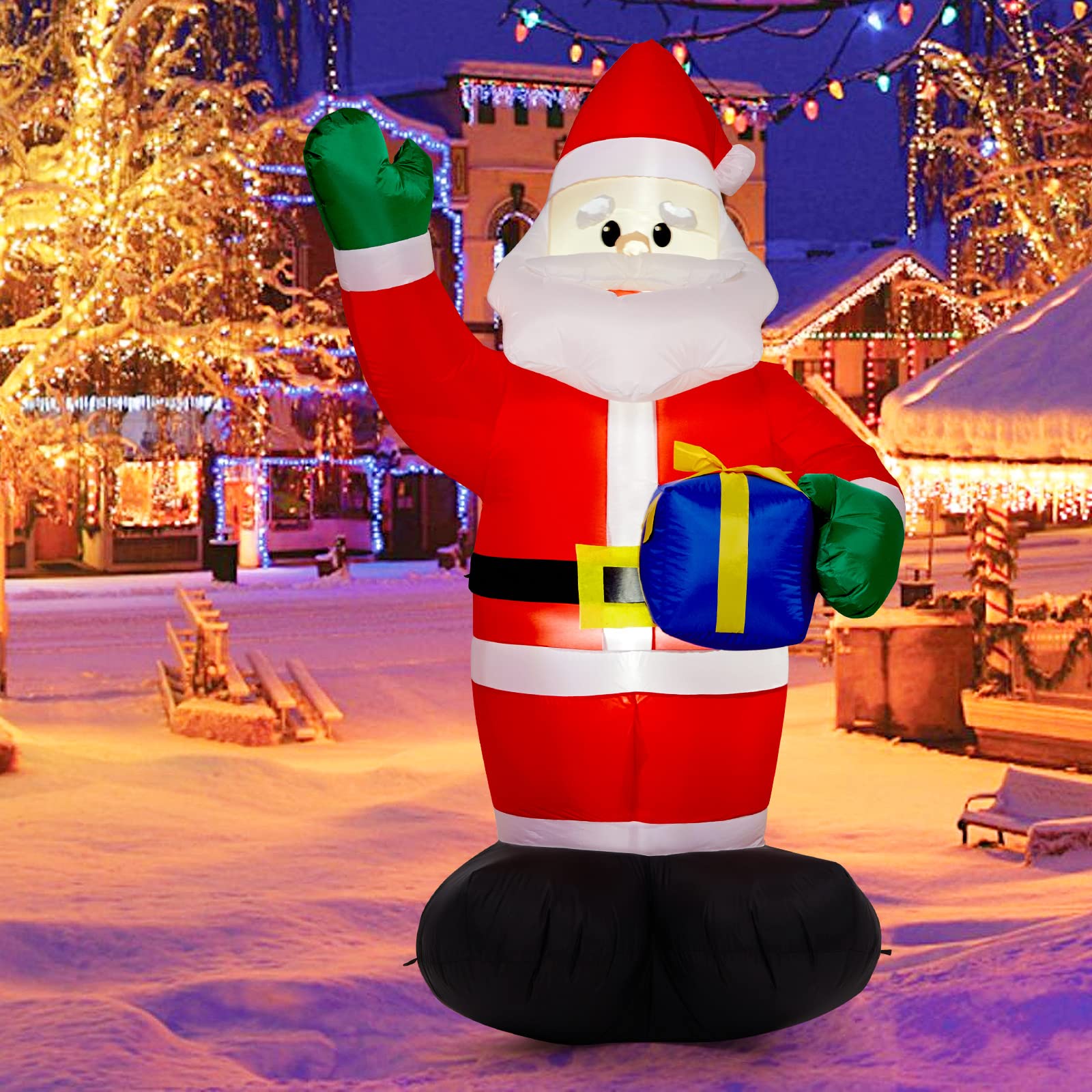 LUNSY 6ft Christmas Inflatable Santa Claus with Led Light & Gift Box, Christmas Decorations Inflatable Santa Claus Blow Up Yard Decorations for Xmas Home Indoor Outdoor Yard Garden Lawn Decor