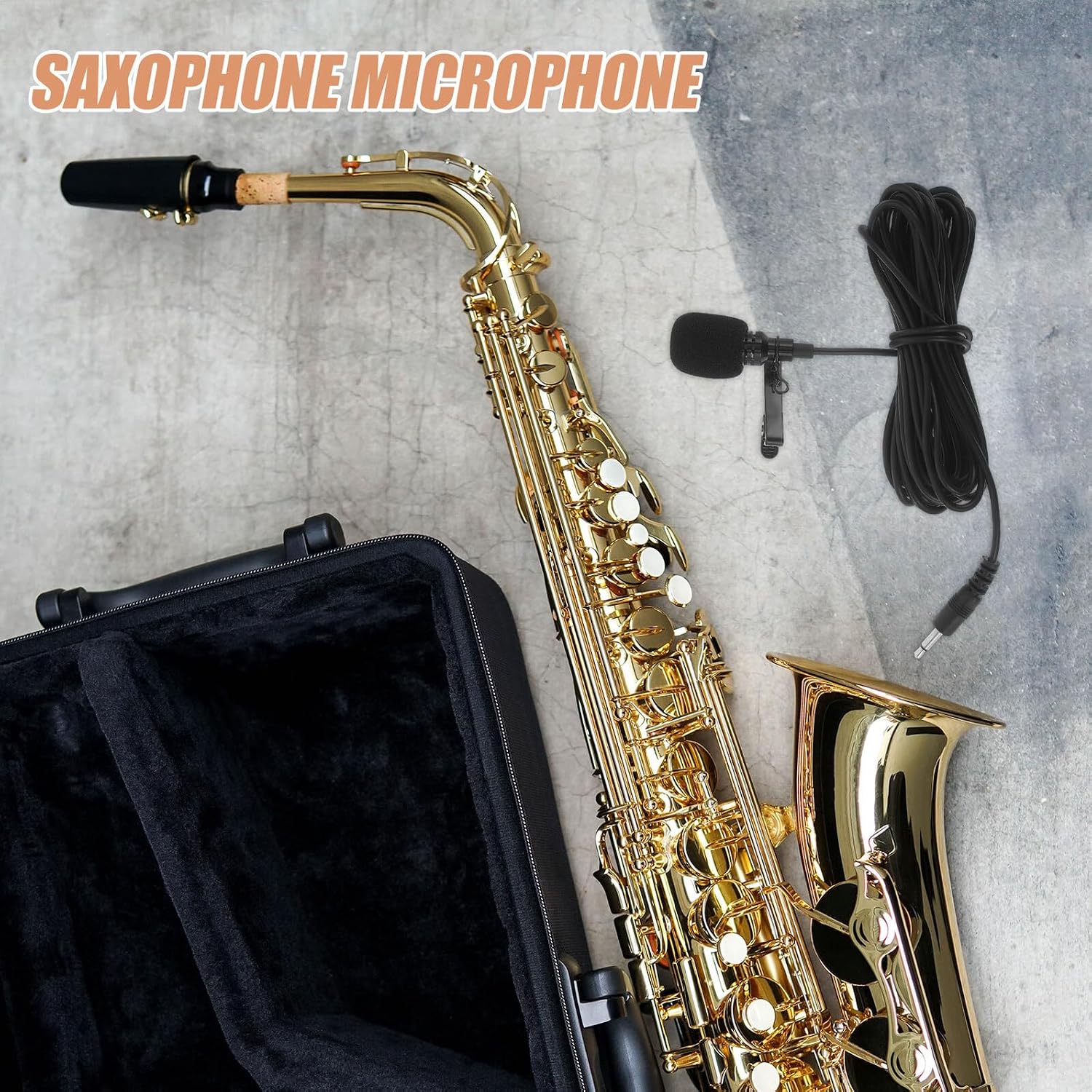 Ciieeo Saxophone Microphone Clip-on Condenser Wired Lavalier Mic for Tenor Alto Sax Brass Instruments, Instrument Microphone System for Concerts and Stage Performance