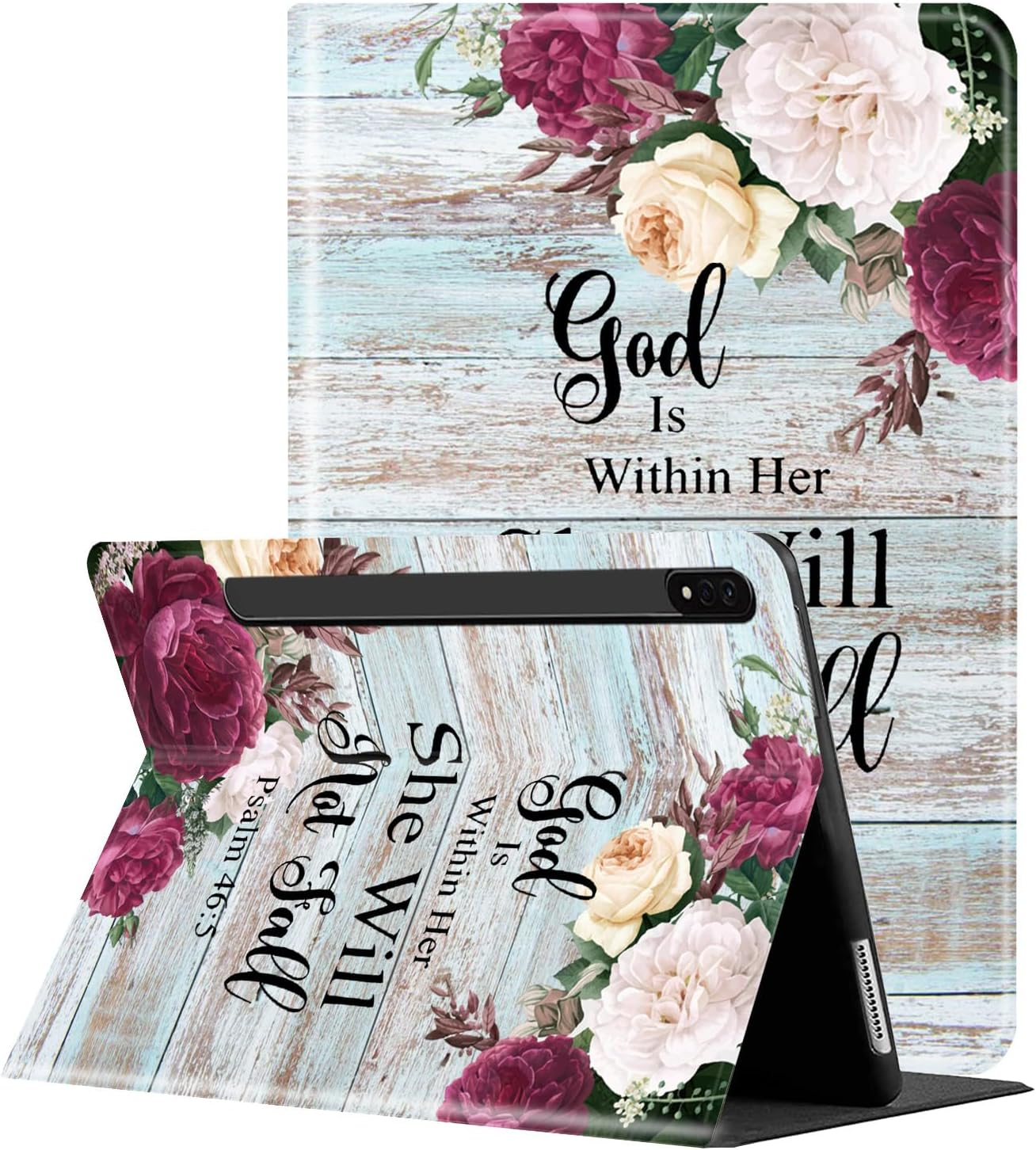 Case for Samsung Galaxy Tab S8 Plus 2022/ Tab S7 FE 5G 2021/ Tab S7 Plus 2020 Tablet 12.4-inch, Multi-Angle Bracket with Automatic Sleep/Wake Protection Case - Flower Bible Psalm 46:5
