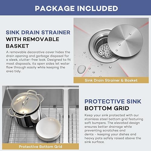 Vista 139 de LQS Fregadero de cocina dorado de 31 pulgadas, fregadero de cocina de acero inoxidable 50/50 de 31 x 18 pulgadas, fregadero de cocina de acero