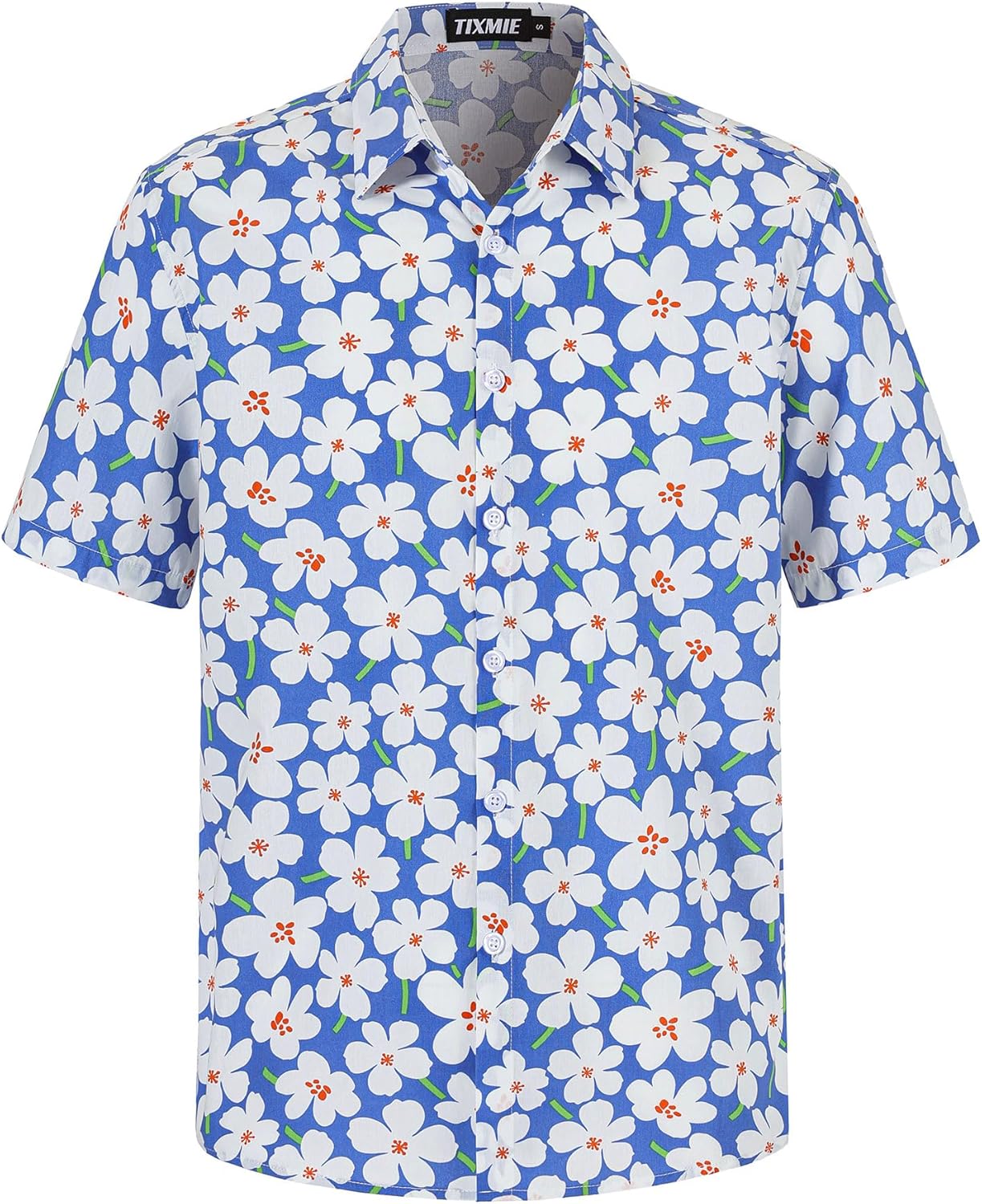 Men's Cotton Tropical Floral Short Sleeve Button Down Casual Hawaiian Shirt for Summer Beach Vacation Party