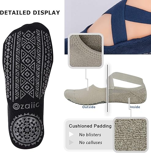 Miniatura 120 de Ozaiic - Calcetines de yoga para mujer con correas y agarres antideslizantes, ideales para pilates, Pure Barre, ballet, danza y entrenamiento