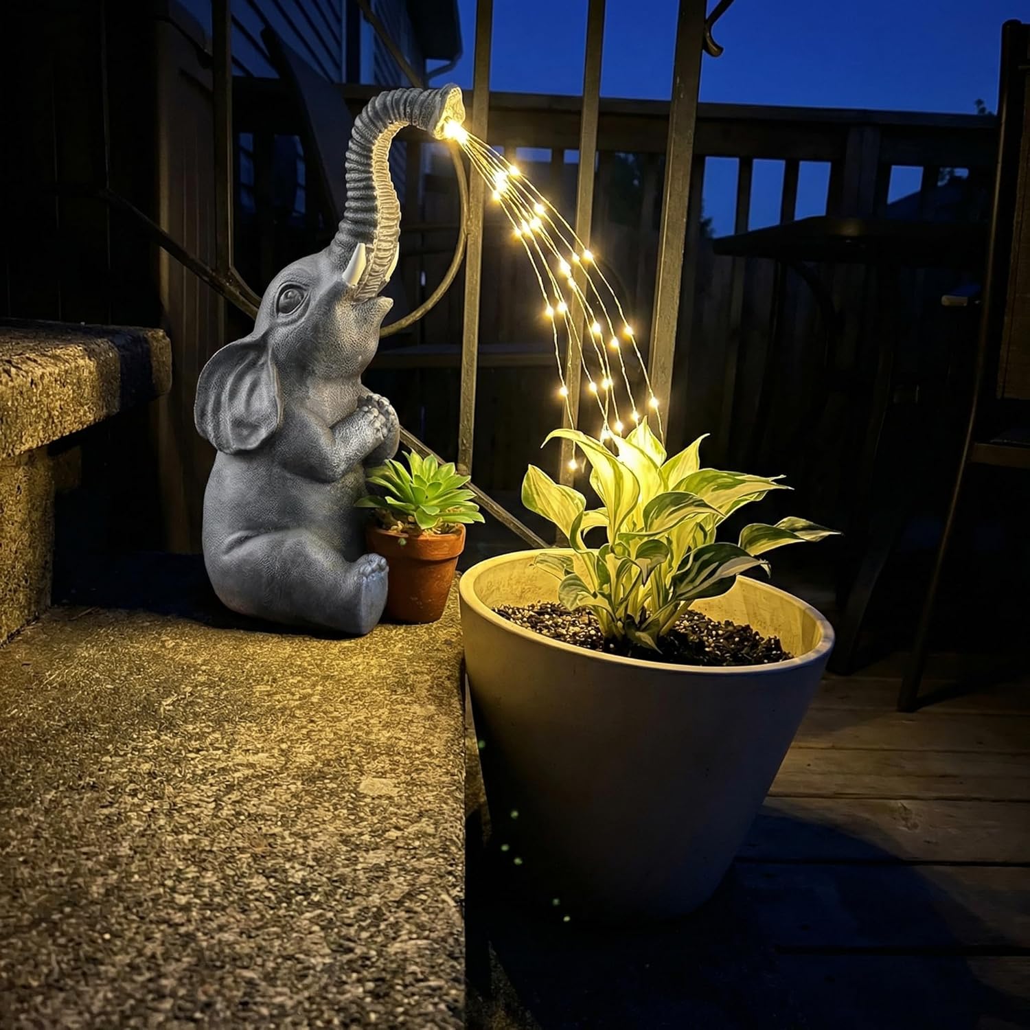 Lyeasw Solar Garden Decor Elephant Statues – Birthday Gifts for Women Mom, Water‑Resistant Watering Elephant Outdoor Decor for Patio, Yard & Porch with Auto On/Off Light, Praying Elephant Ornament