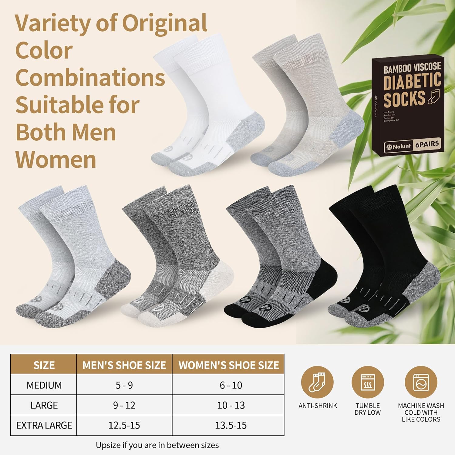 Diabetic Socks for Men,6 Pairs Crew Mens Diabetic Neuropathy Socks for Men Size 9-11/10-13/13-15 - Image 6