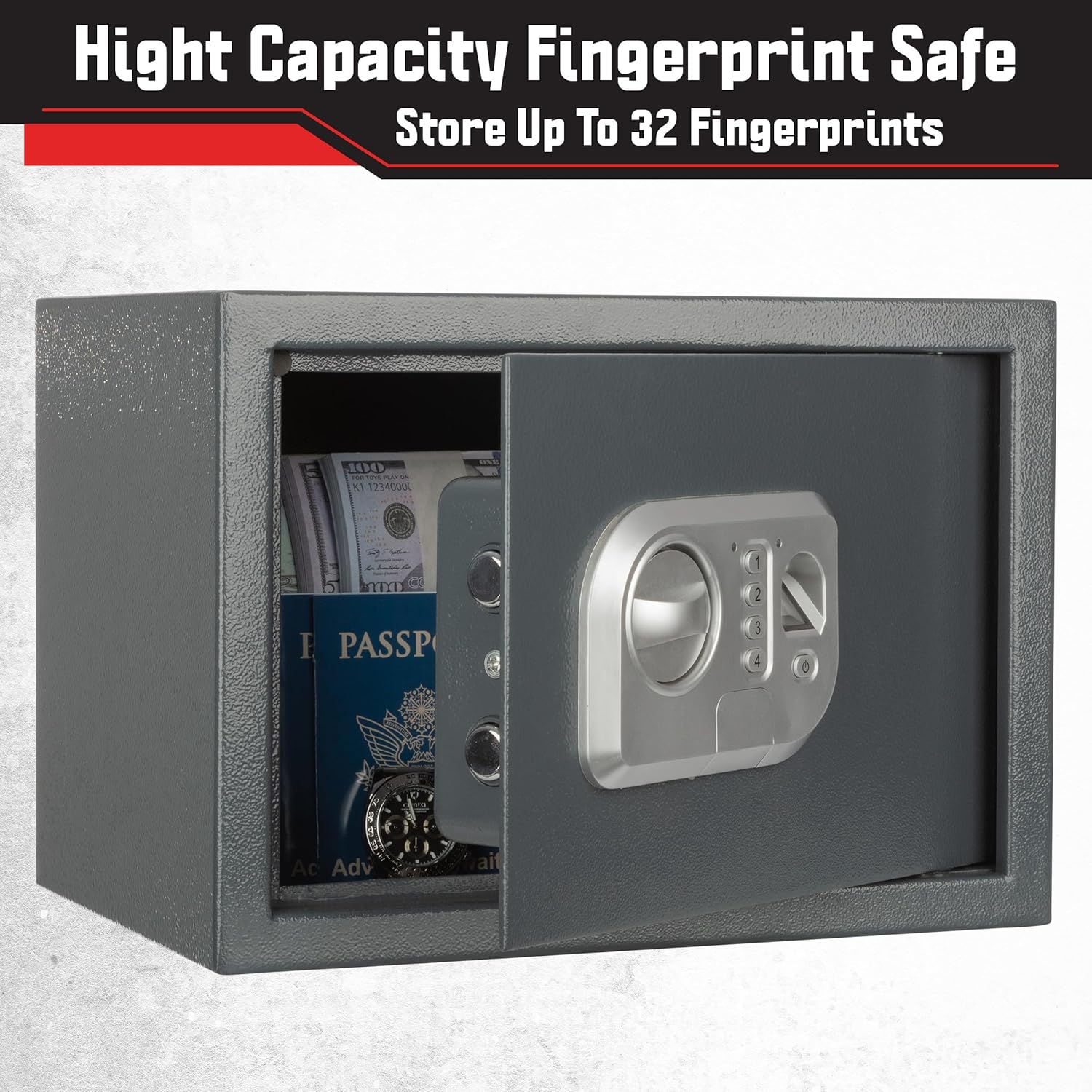 Electronic Safe - Digital Biometric Fingerprint Lock Box with 2 Override Keys - Business or Home Safe for Jewelry, Cash, and More by Stalwart (Dark Gray)