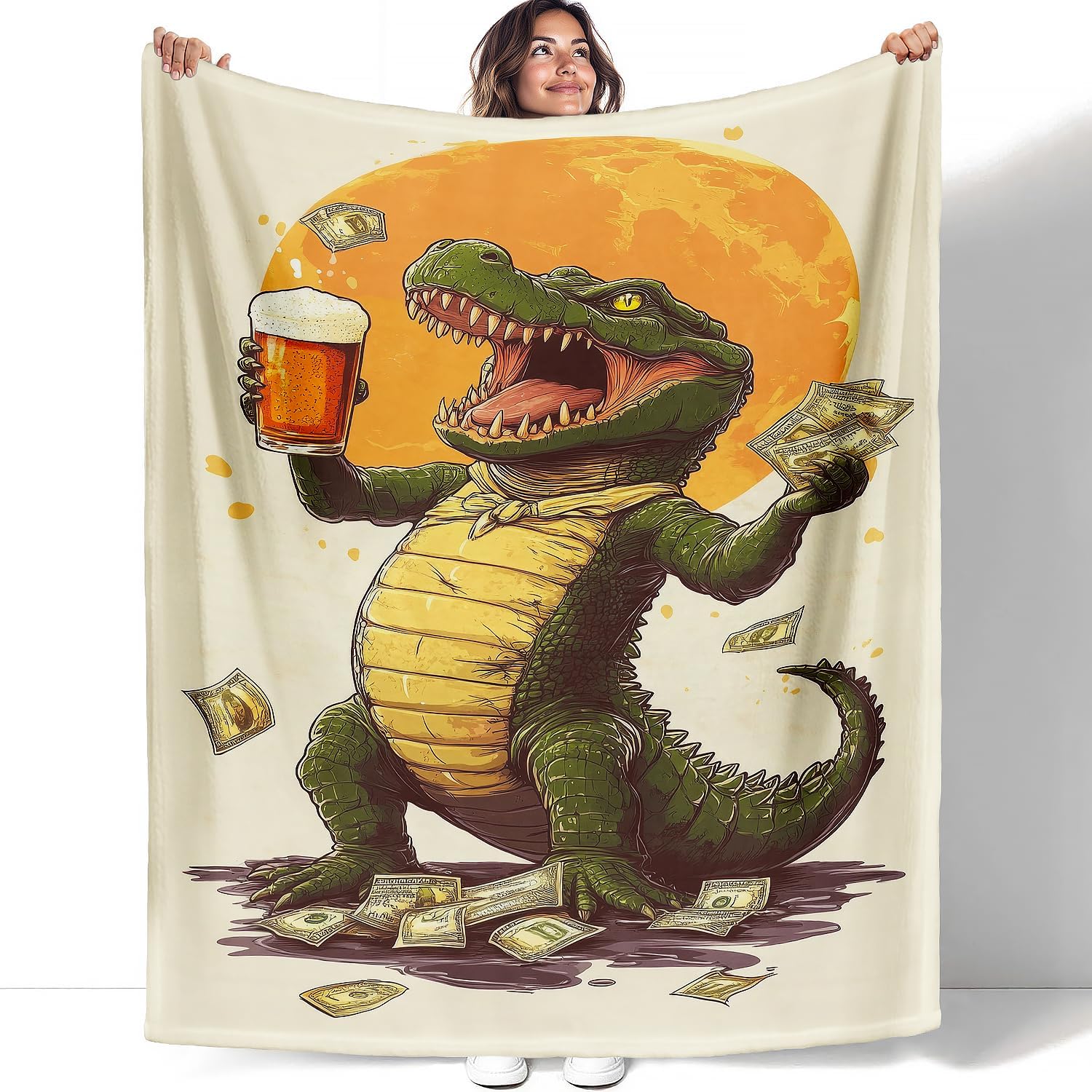 Money Alligator Blanket Animal Lover Gifts for Adults & Kids – Ultra Soft Plush Crocodile Throw Blanket for Bed, Couch, Camping - 50"x60"