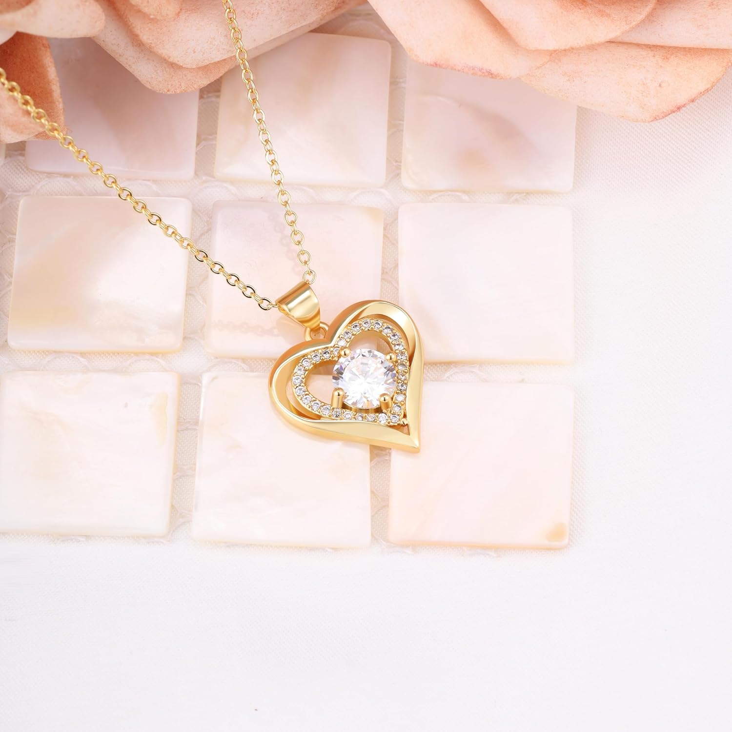 Sterling Silver Heart Necklace,Sparkling Cubic Zirconia Hypoallergenic Adjustable Love Heart Pendant Necklace,Romantic Gifts for Her Wife Mom Friends - Image 2