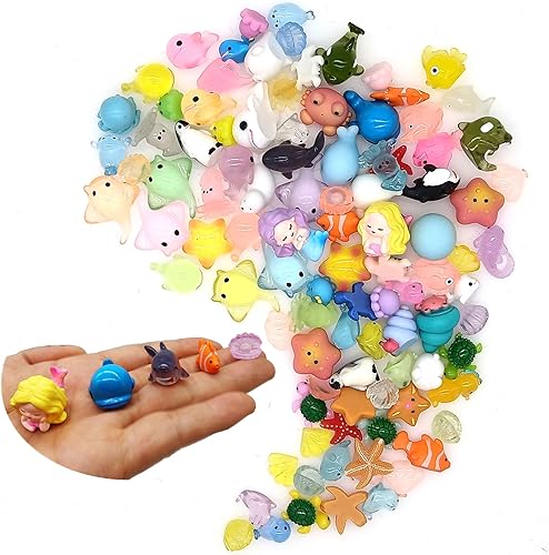 Miniatura 2 de 100 piezas de mini figuras de animales de resina oceánica, pequeñas figuras de criaturas marinas de plástico para ocultar accesorios de decoración