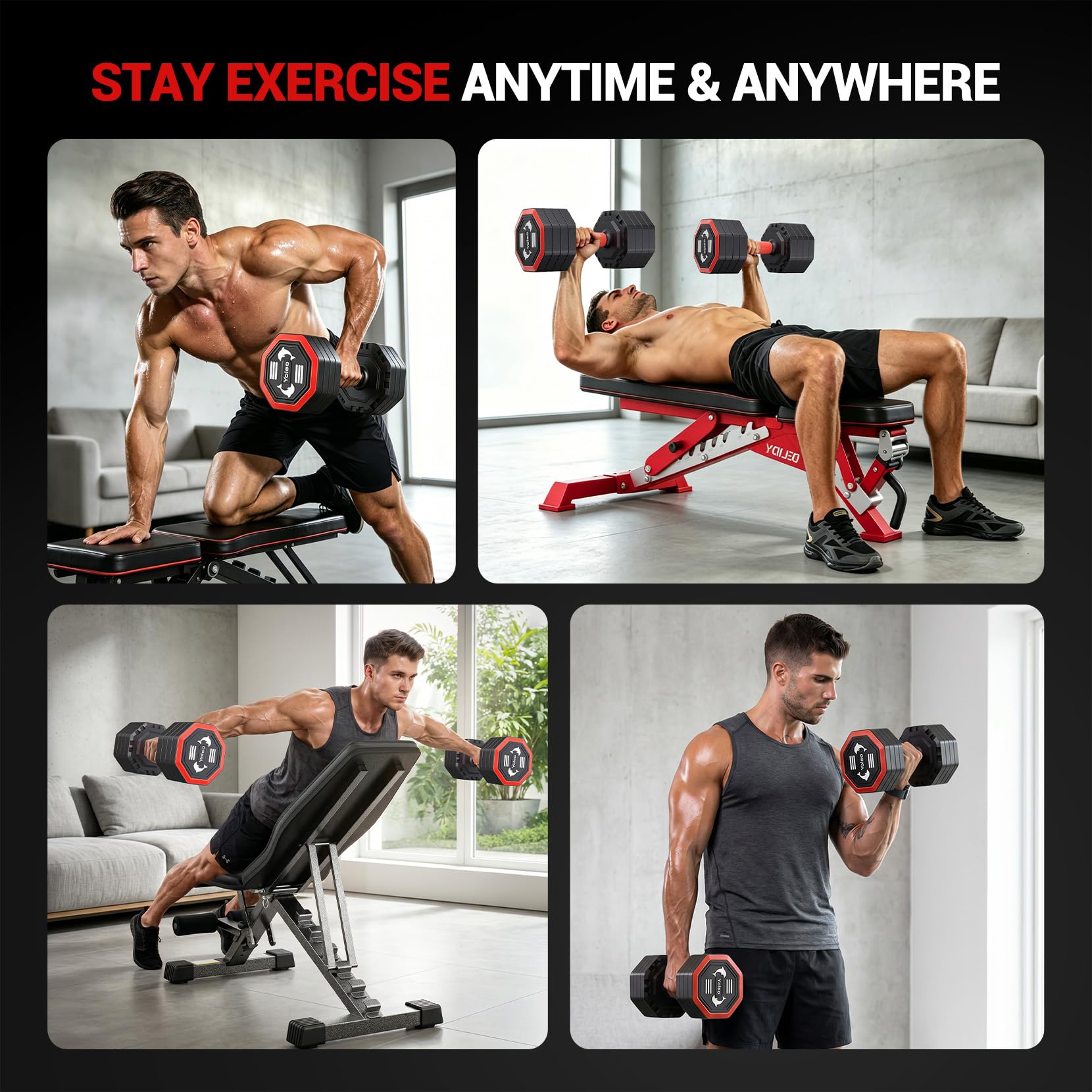 Adjustable Dumbbell Set, Weights Dumbbells Set at Home Workout Equipment, 4 in 1 Each Premium Tai Chi-Style Rotary Mounting Adjustable 10/15/20/25 lb dumbbells, with TPU Soft Rubber Handle Suitable Men/Women Updated 2.0