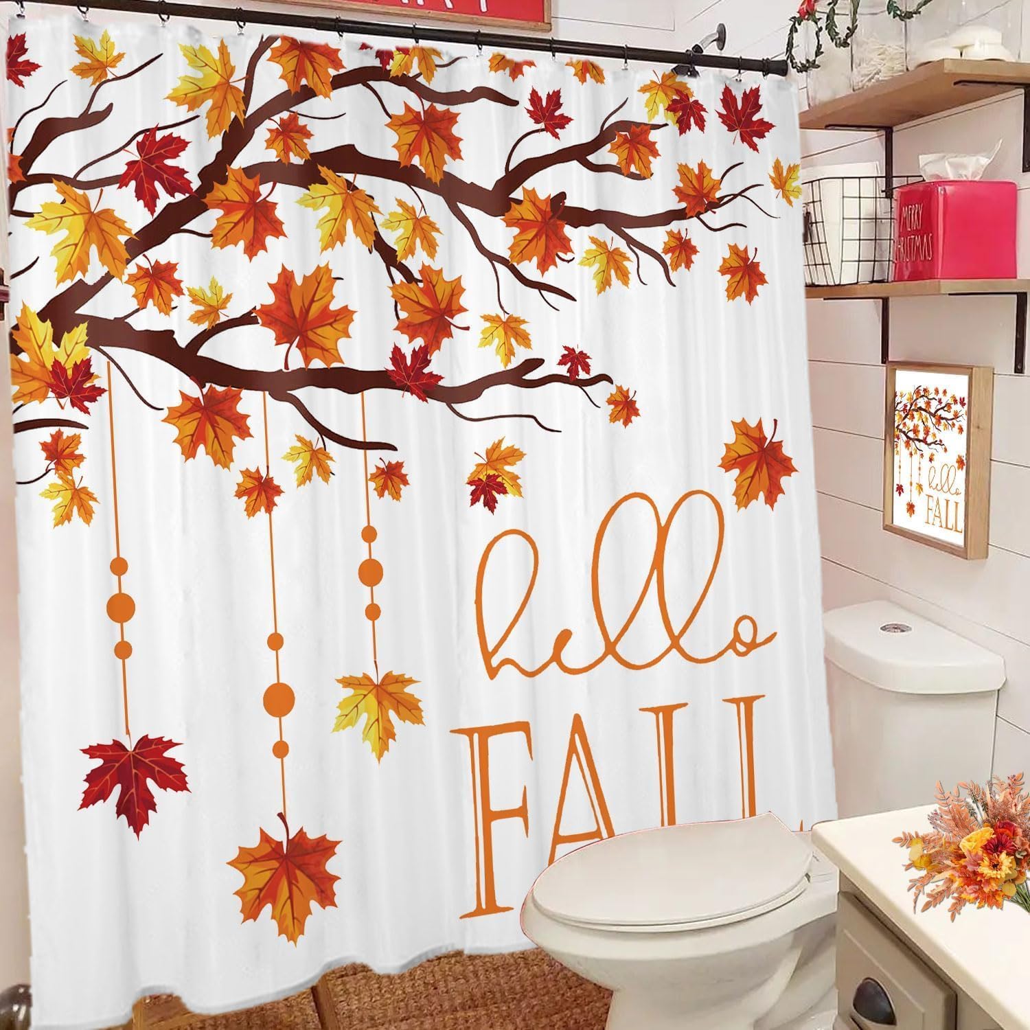 HEYANGZ Fall Shower Curtain 72 x 72 Inch Autumn Shower