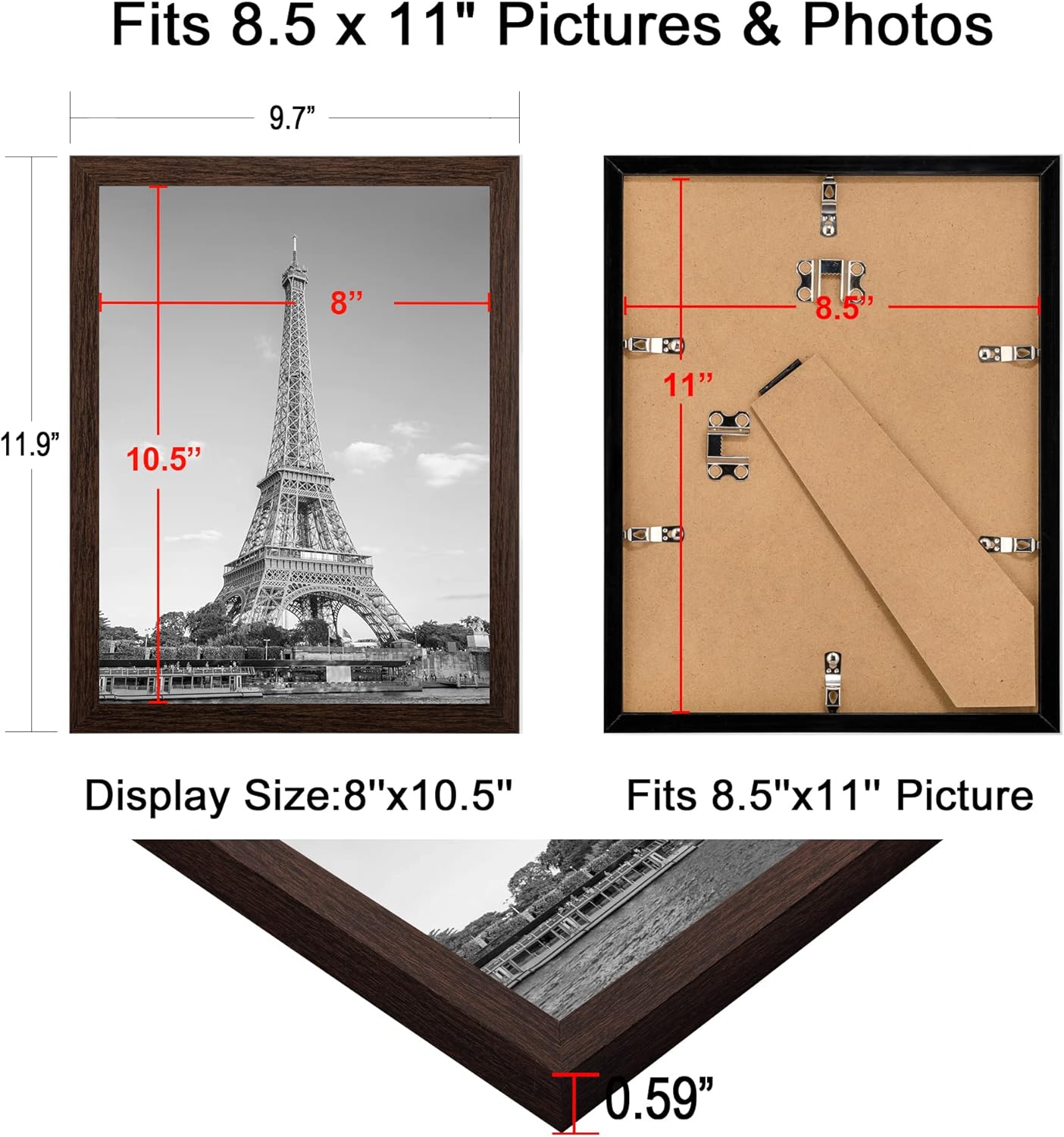 upsimples 8.5x11 Brown Certificate Frame Set of 5, 8x10 Black Picture Frame Set of 5