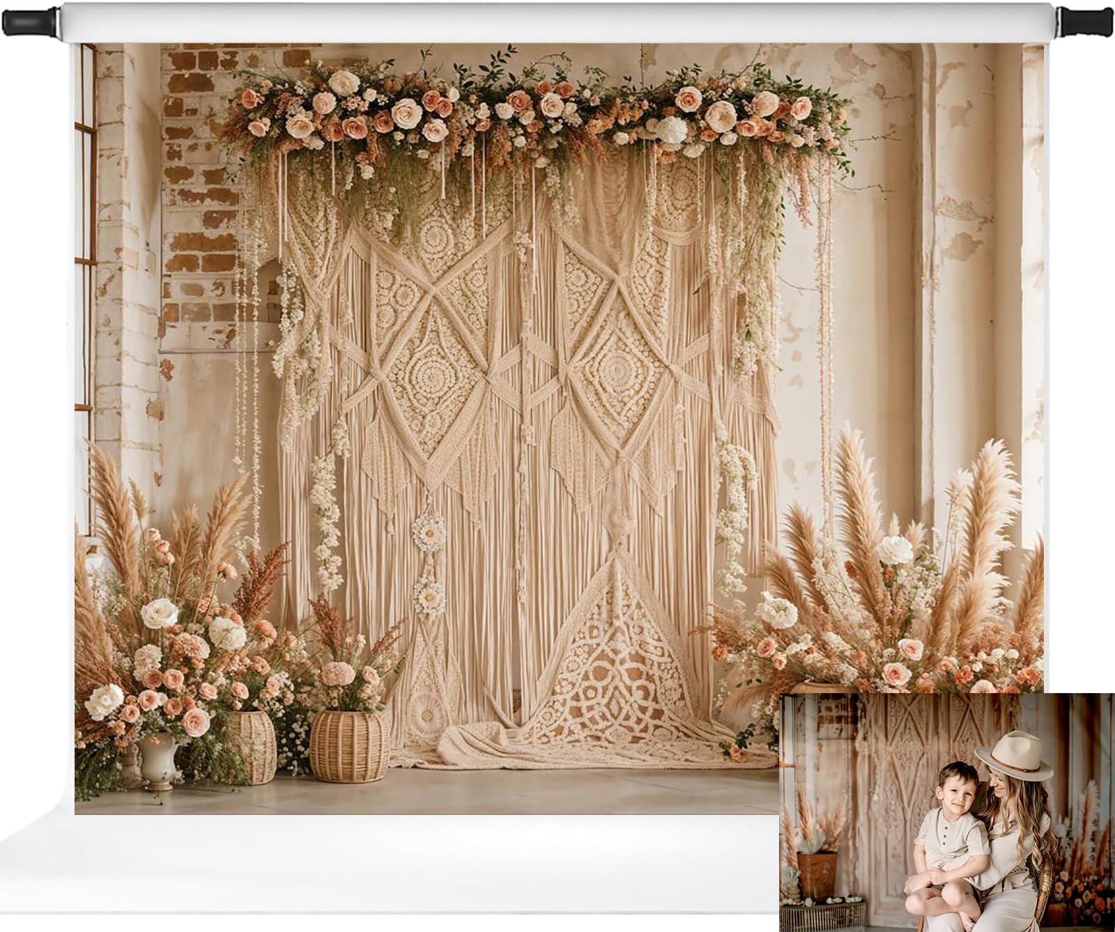 Amazon.com : Kate Bohemian Backdrop Wedding Backdrop with Floral Boho ...