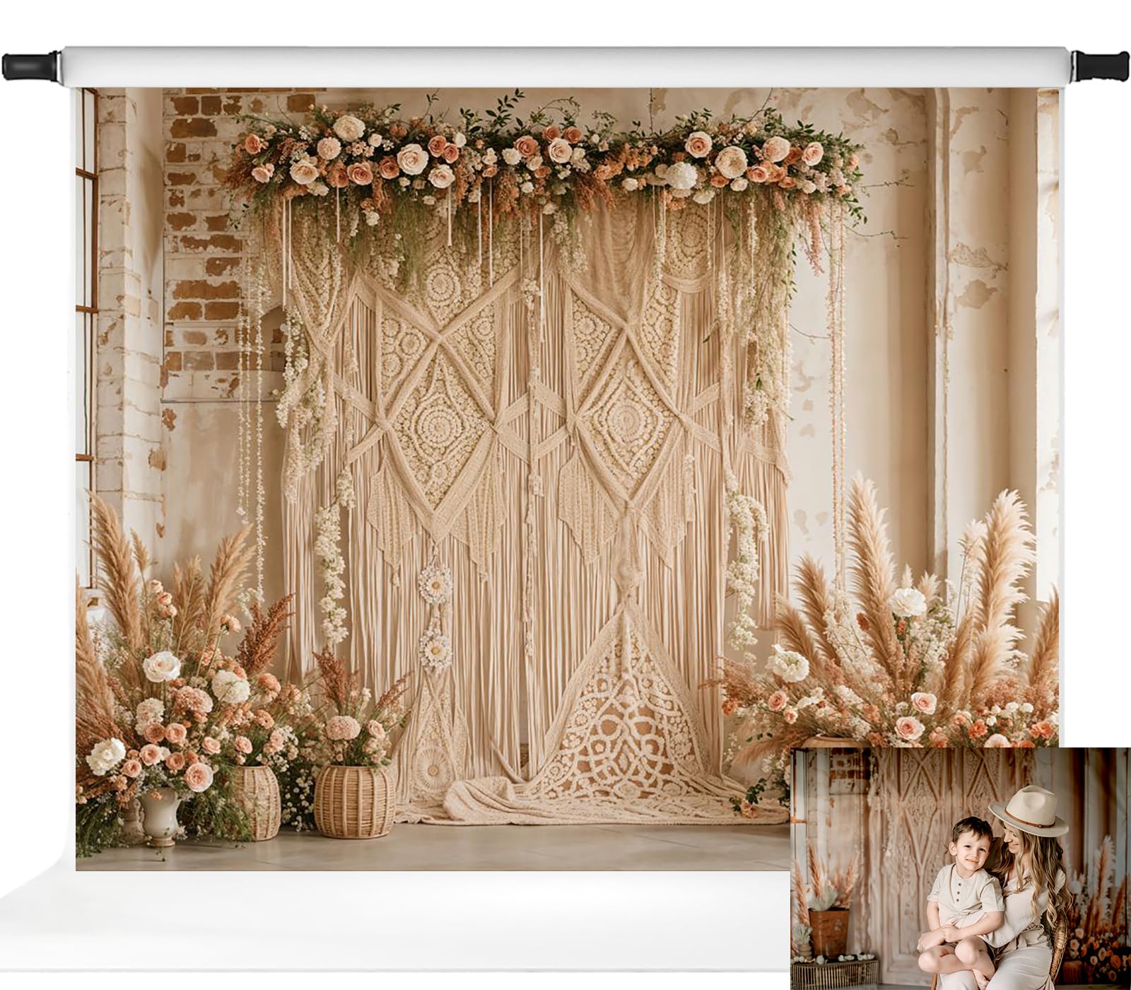 Kate Bohemian Backdrop Wedding Backdrop with Floral Boho Floral Photo Background Ceremony Party Background for Photography Studio Props, 10x8ft