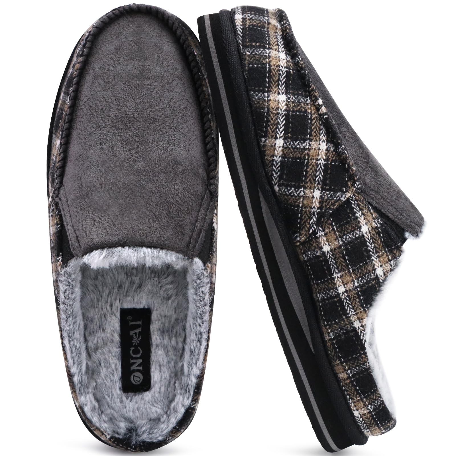 ONCAI Pantofole da Uomo in Comfort Pelo Cotone Strisce Ciabatte da Casa in Lana con Memory Foam Supporto Arco Suola in Gomma Taglia 40-50