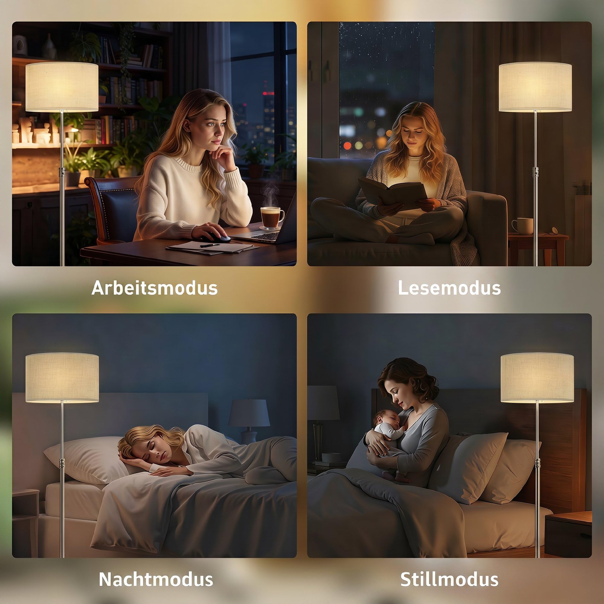 HOMCOM Stehlampe Dimmbar mit Leinenschirm E27 Höhenverstellbar Beige | Szenenmodis, Stehleuchte mit Timer, 3 Farbtemperaturen, Fußschalter, 2,4G Fernbedienung, Standleuchte für Schlafzimmer