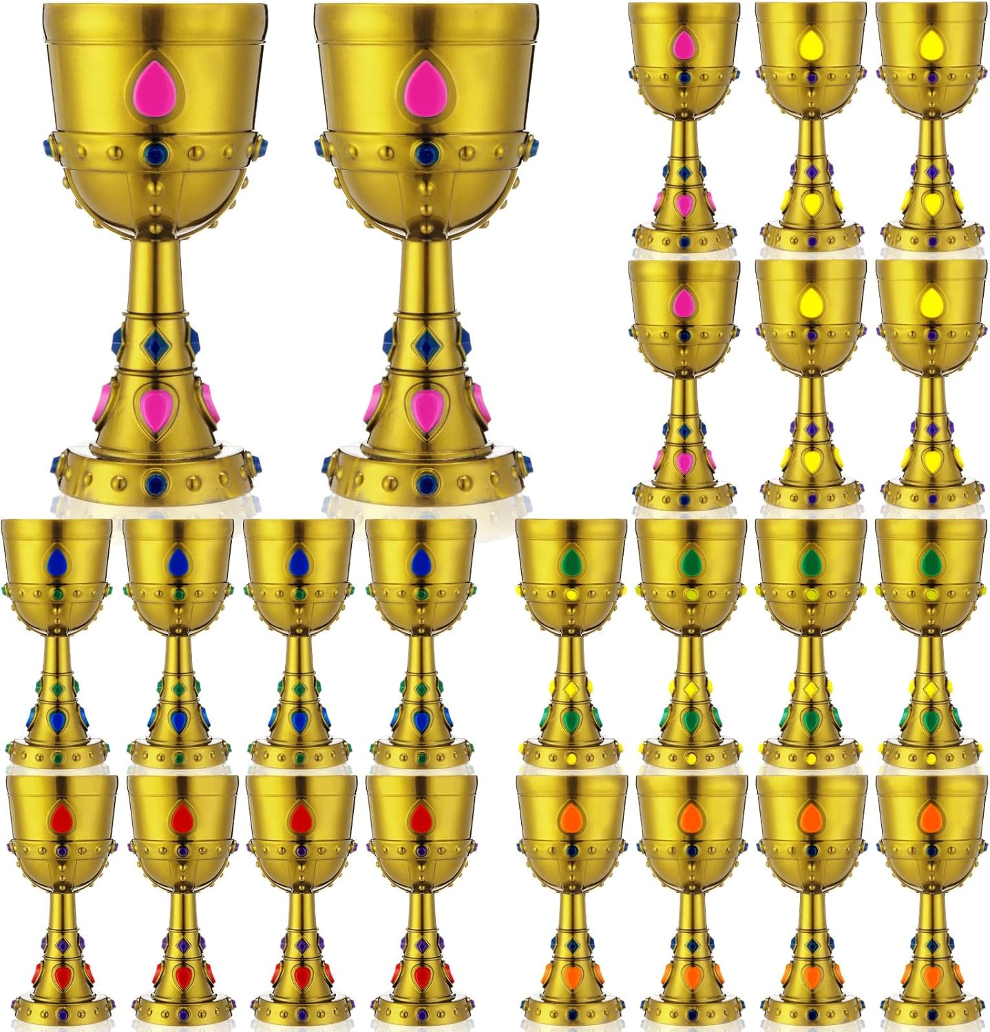 24 Pcs Medieval Molded Crown Goblets 8 oz Colorful Jeweled Goblet Vintage Plastic King Queen Party Cups Medieval Party Decorations for Halloween Carnival Drinking Supplies