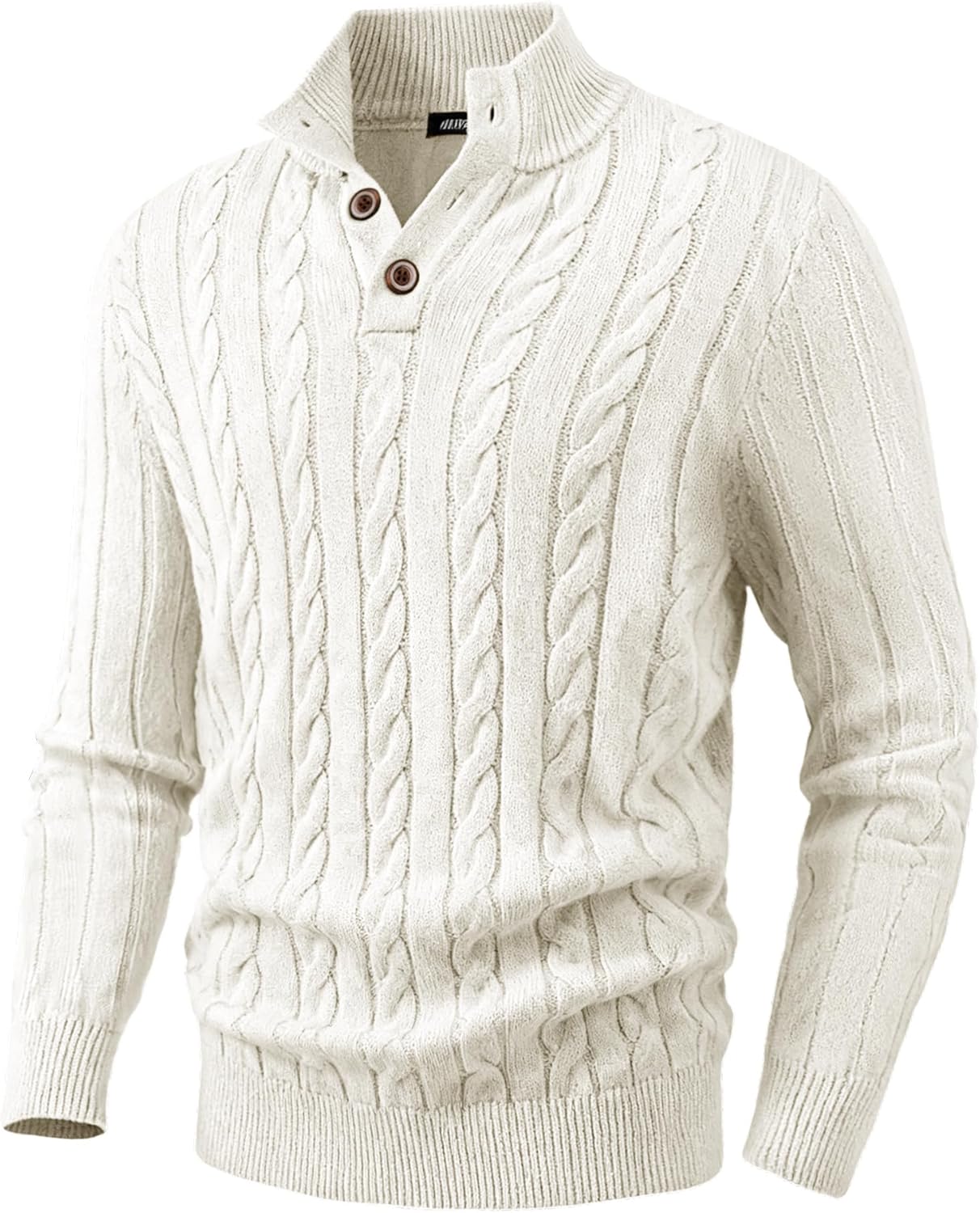 JMIERR Men's Wool Blend Cable Knit Sweater Casual Long Sleeve Button Stand Collar Old Money Pullover Sweaters