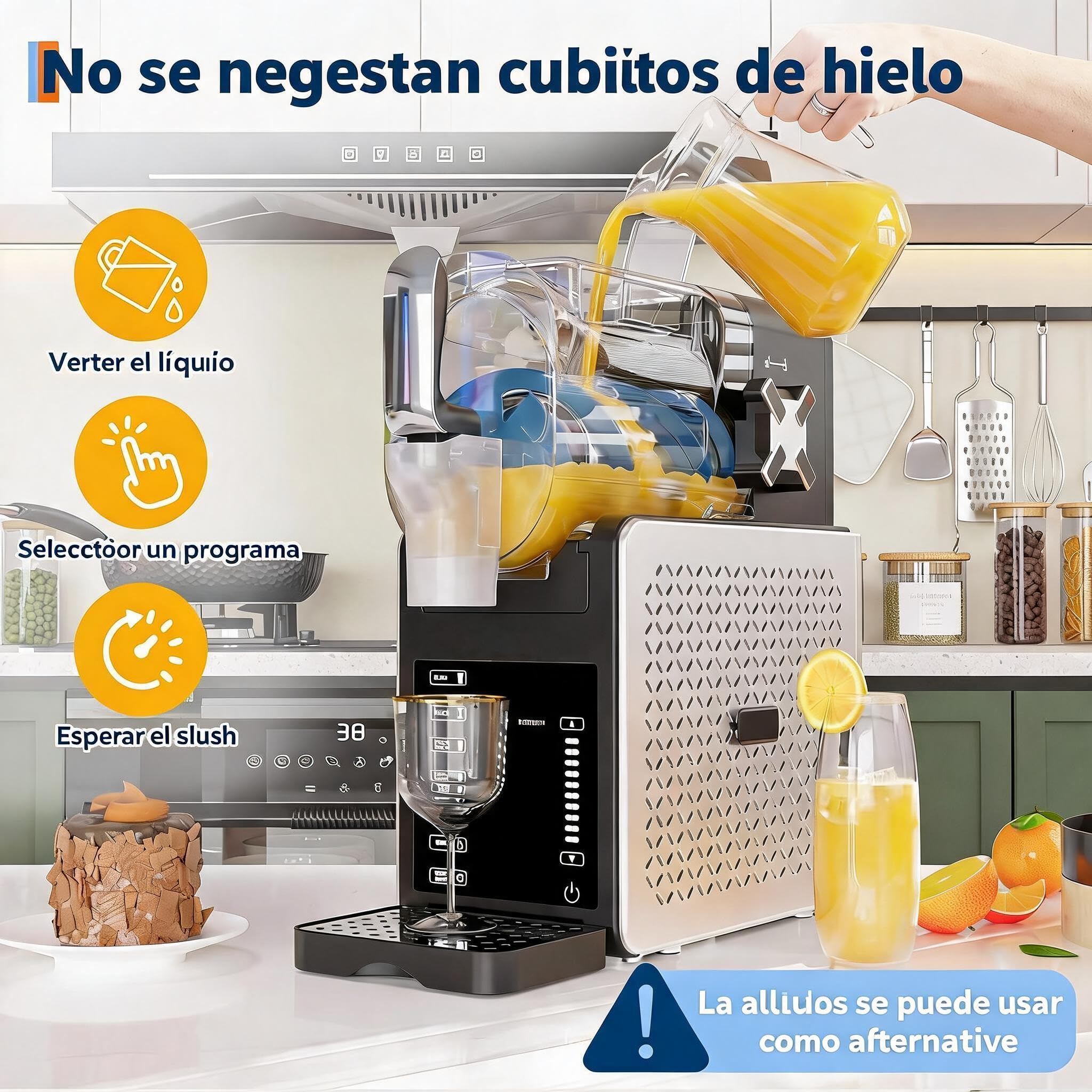 Máquina de granizados 1,9L - 5 programas automáticos - Pantalla LED - 200W, 120V/60Hz - Autolimpieza y bandeja de goteo 400ml - Funcionamiento silencioso (<45dB) - Mantiene bebidas frías hasta
