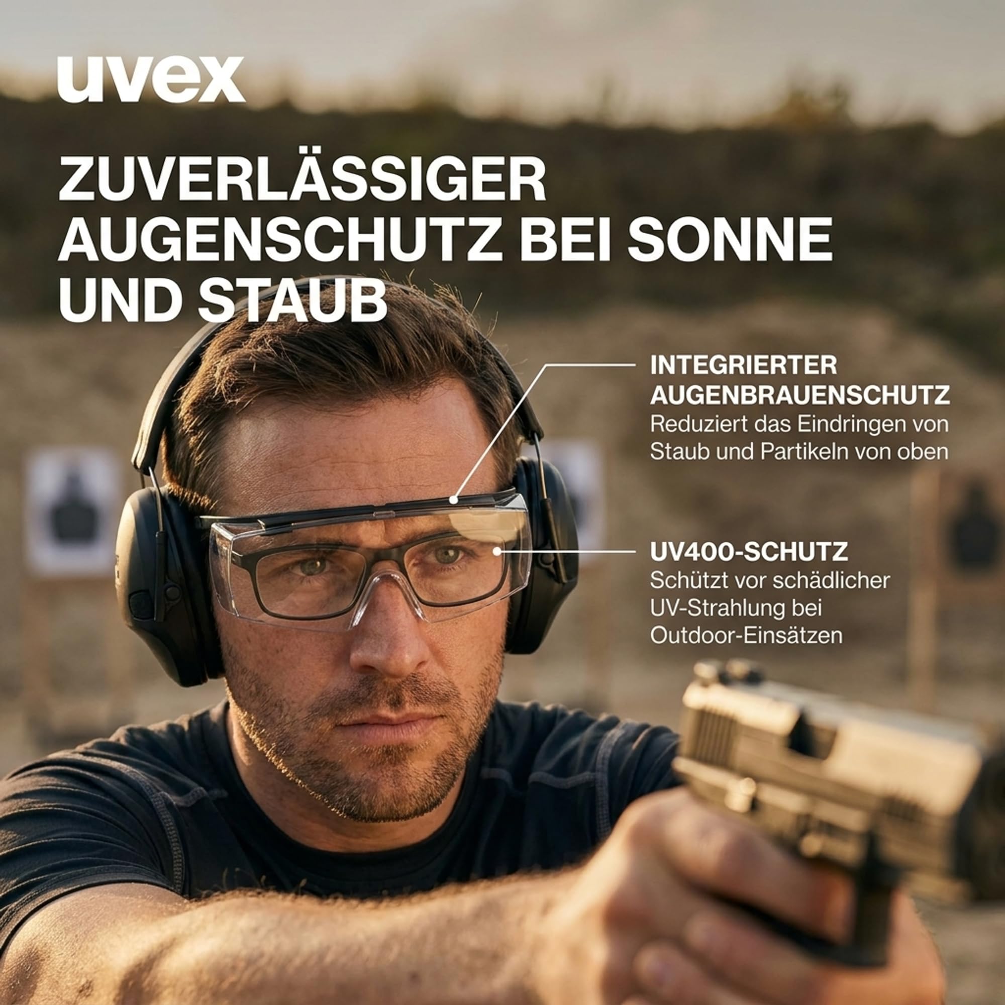 Uvex Super f STANAG 2920/4296 Lunettes de protection OTG pour porteurs de lunettes, anti-buée et anti-rayures, champ de vision clair pour les tirs et l'entraînement, avec étui et accessoires