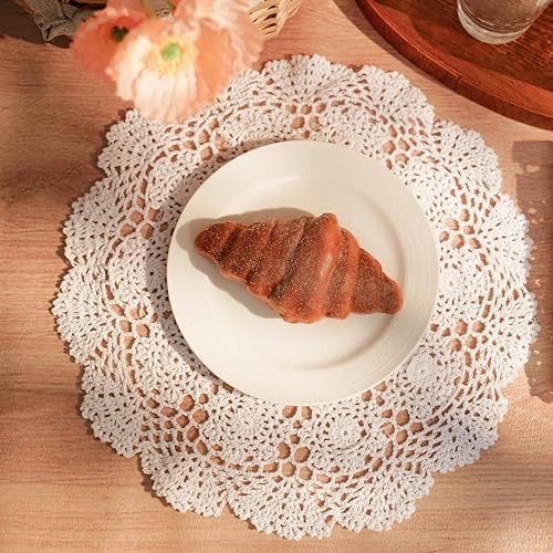 Miniatura 6 de Phantomon Juego de 4 manteles individuales de tela de ganchillo, hechos a mano, redondos, rosario, 100% algodón, paquete de 4, 15 pulgadas (15.7 in