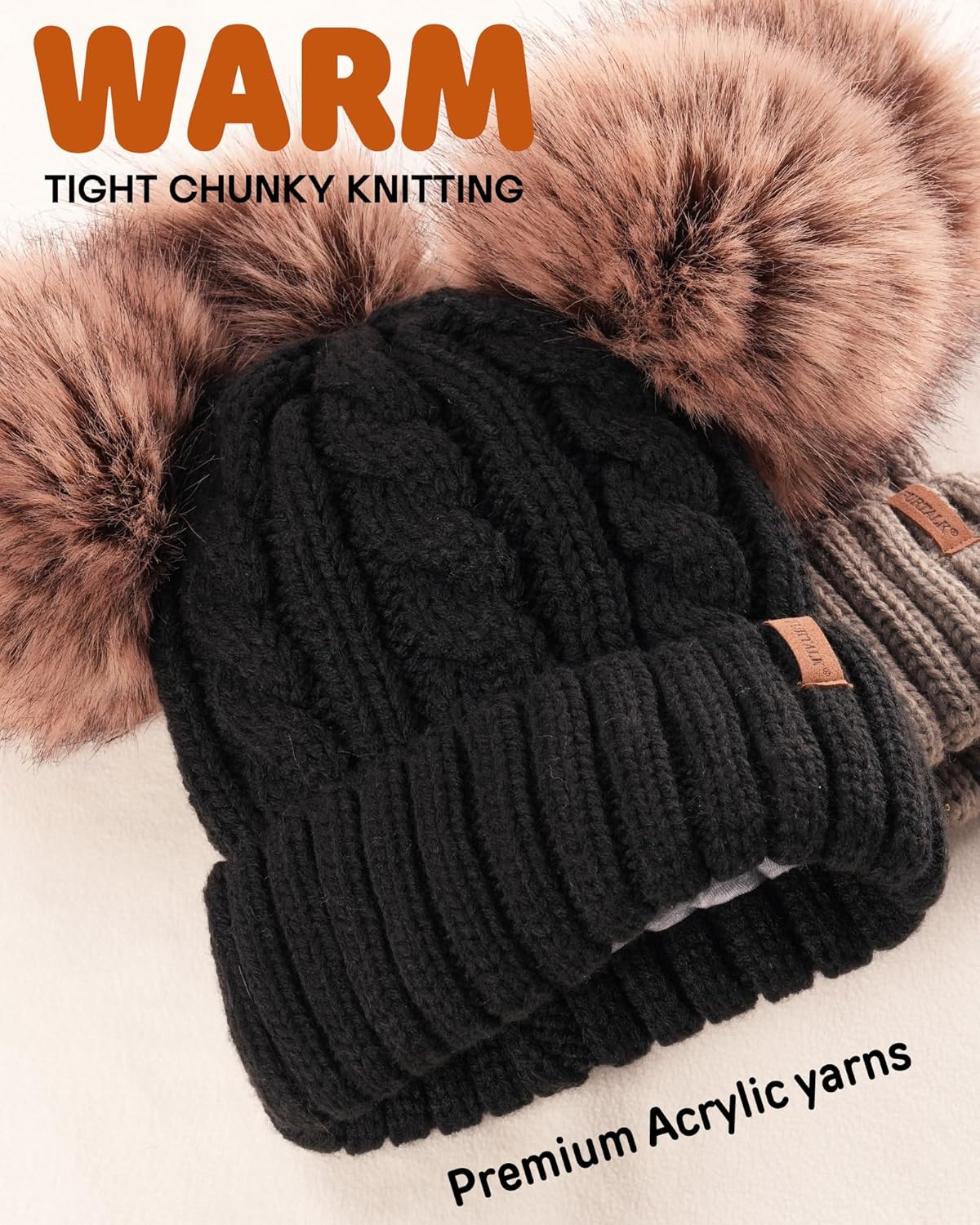 FURTALK Toddler Warm Winter Hat Kids Baby Knitted Soft Beanie with Double Faux Fur Pom Poms for Girls Boys - Image 2