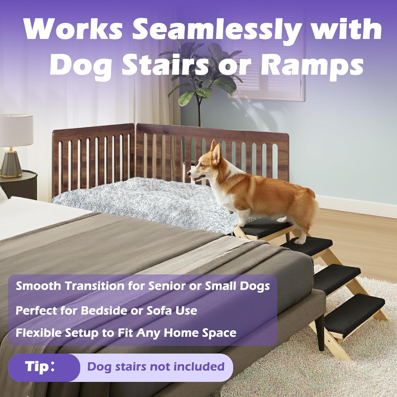 Beside Dog Bed,2 Wood Side Panel Adjustable Height Dog Bunk Beds,40.1''x28.1'' Metal Dogs Bed Frame with Cushion,Large