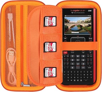 Elonbo Carrying Case for Texas Instruments TI-Nspire CX II CAS/CX II/CX/CX CAS Color Graphing Calculator, Extra Mesh Pocket Fits Charging Cable, Charger, Manual, Orange, L92CC