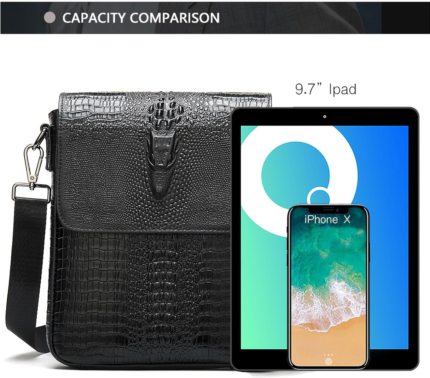 NIUCUNZH Leather Flap Messenger Bag for Men Small Crossbody Shoulder Bag,Novelty Crocodile Embossed - Image 3